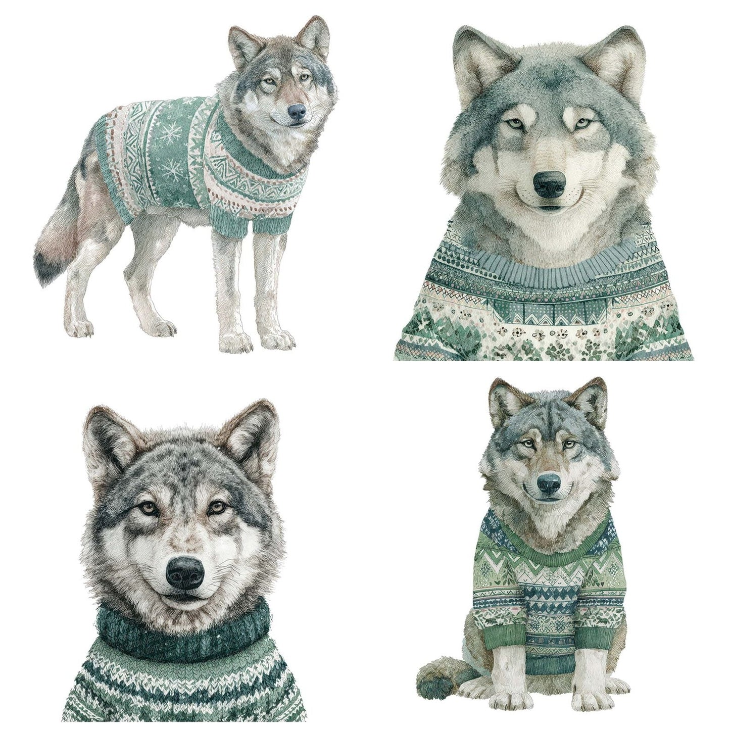 Christmas Wolf in Jumper Clipart Set (DDD004972)