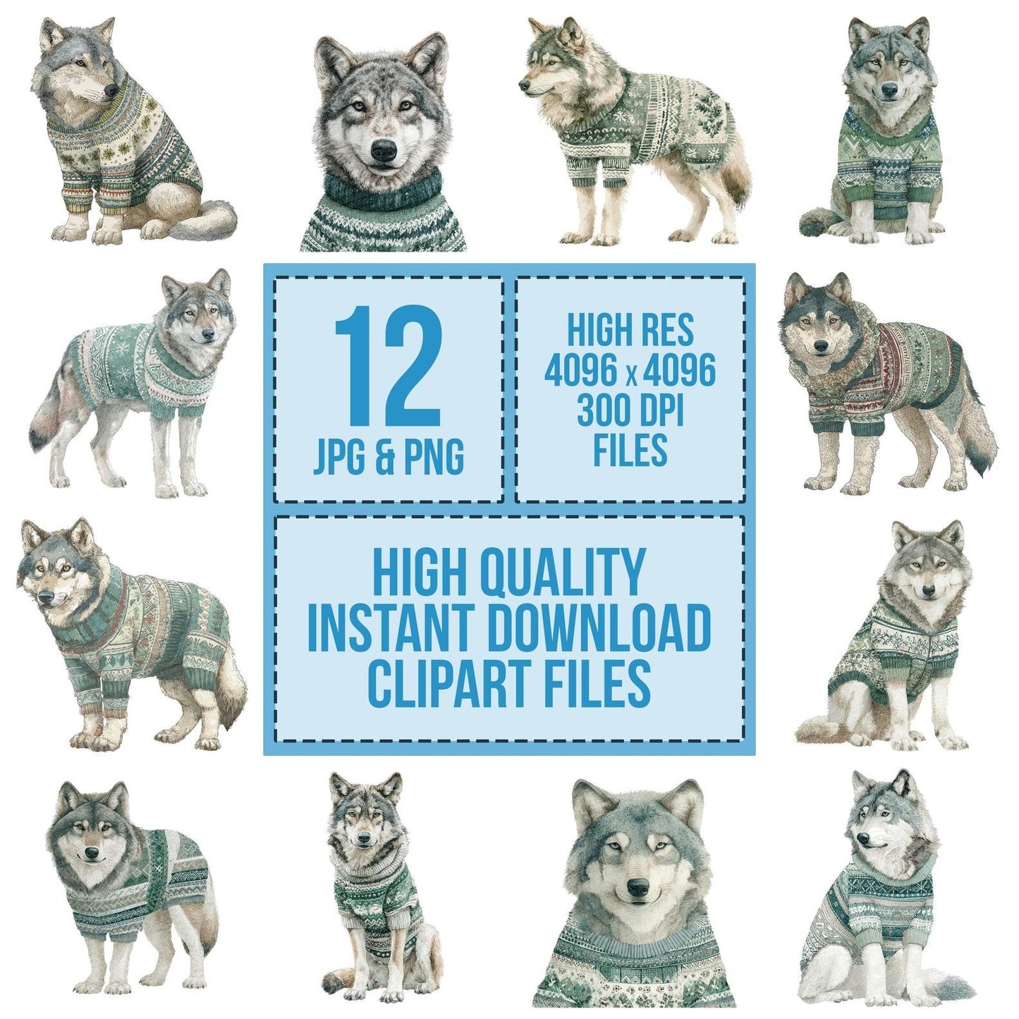 Christmas Wolf in Jumper Clipart Set (DDD004972)