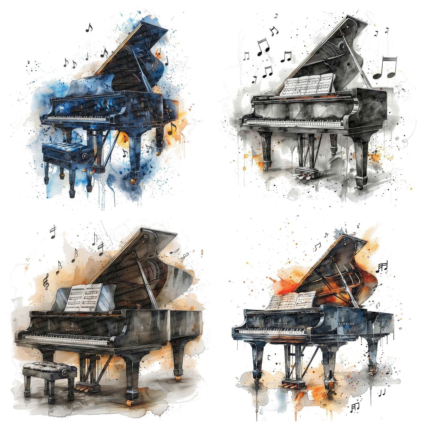 Classi Piano with Music Notes Clipart Set (DDD004974)