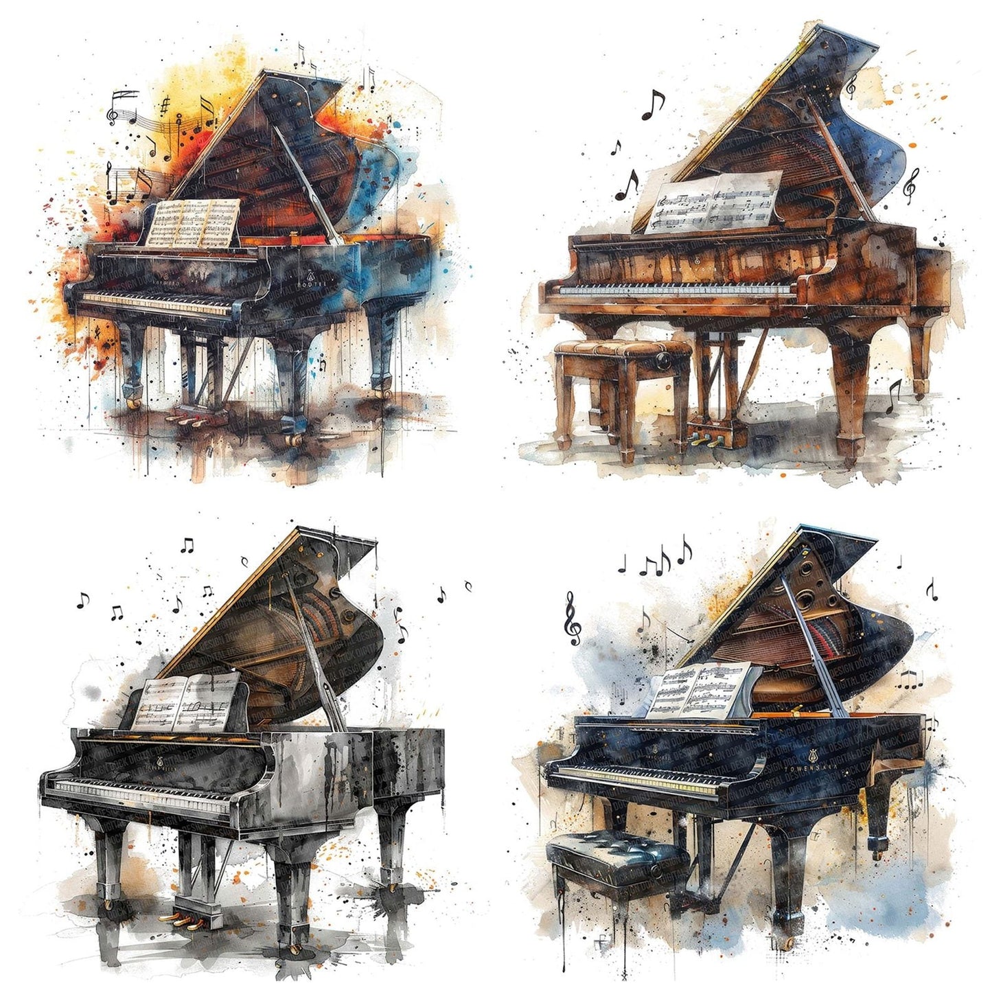 Classi Piano with Music Notes Clipart Set (DDD004974)