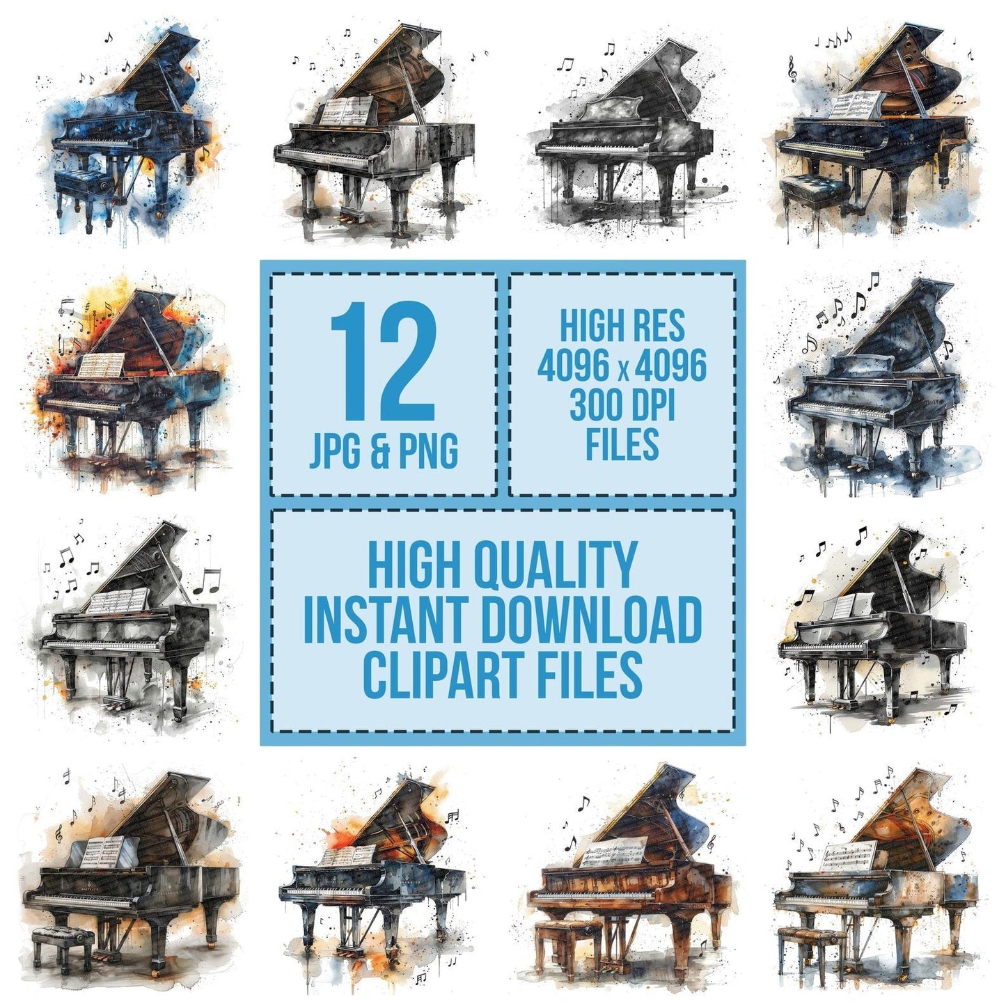 Classi Piano with Music Notes Clipart Set (DDD004974)