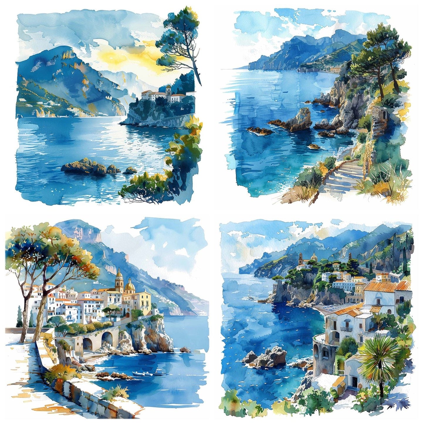 Coastal Landscape Amalfi Coast in Italy Clipart Set (DDD004983)