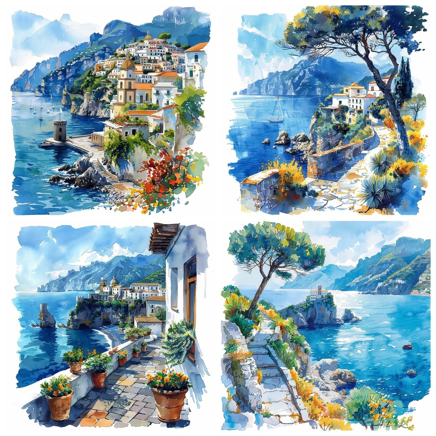 Coastal Landscape Amalfi Coast in Italy Clipart Set (DDD004983)