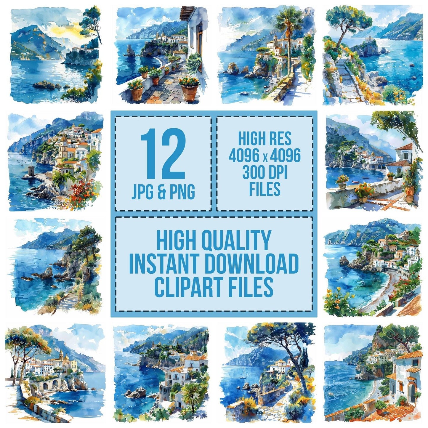 Coastal Landscape Amalfi Coast in Italy Clipart Set (DDD004983)