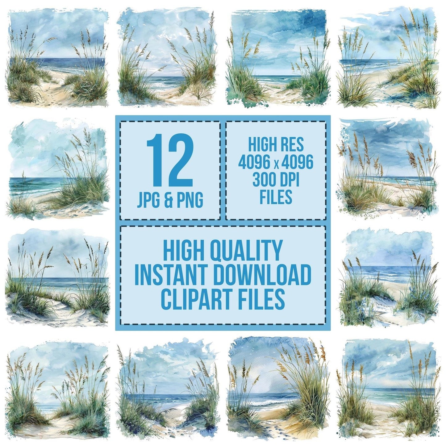 Coastal Sand Dunes with Tall Grass Clipart Set (DDD004985)