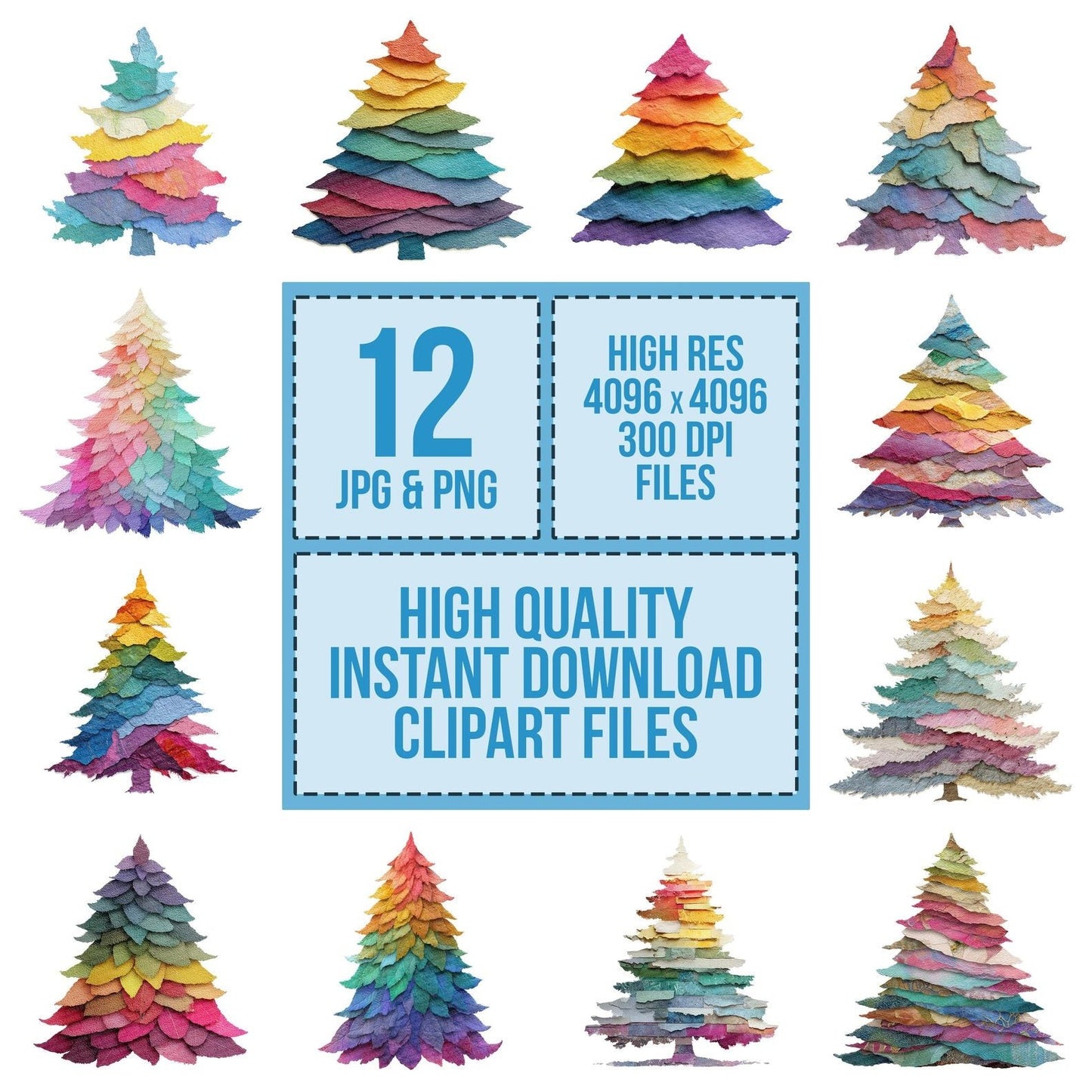 Collage Rainbow Christmas Tree Clipart Set (DDD004987)