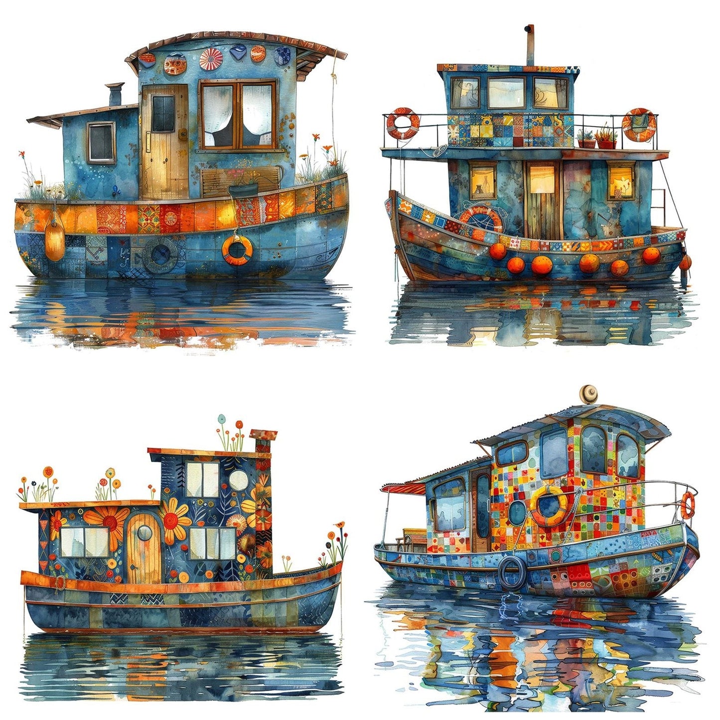 Colourful Houseboat Clipart Set (DDD004995)