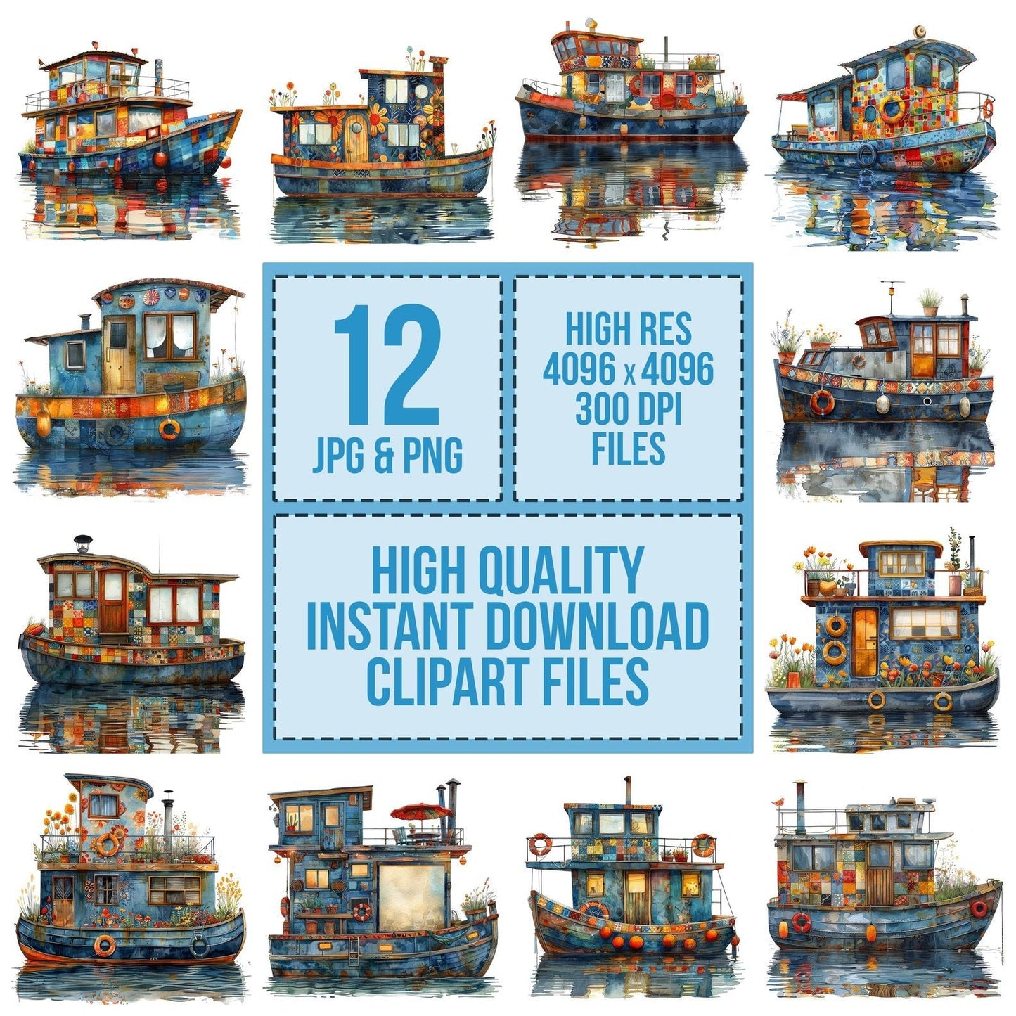 Colourful Houseboat Clipart Set (DDD004995)