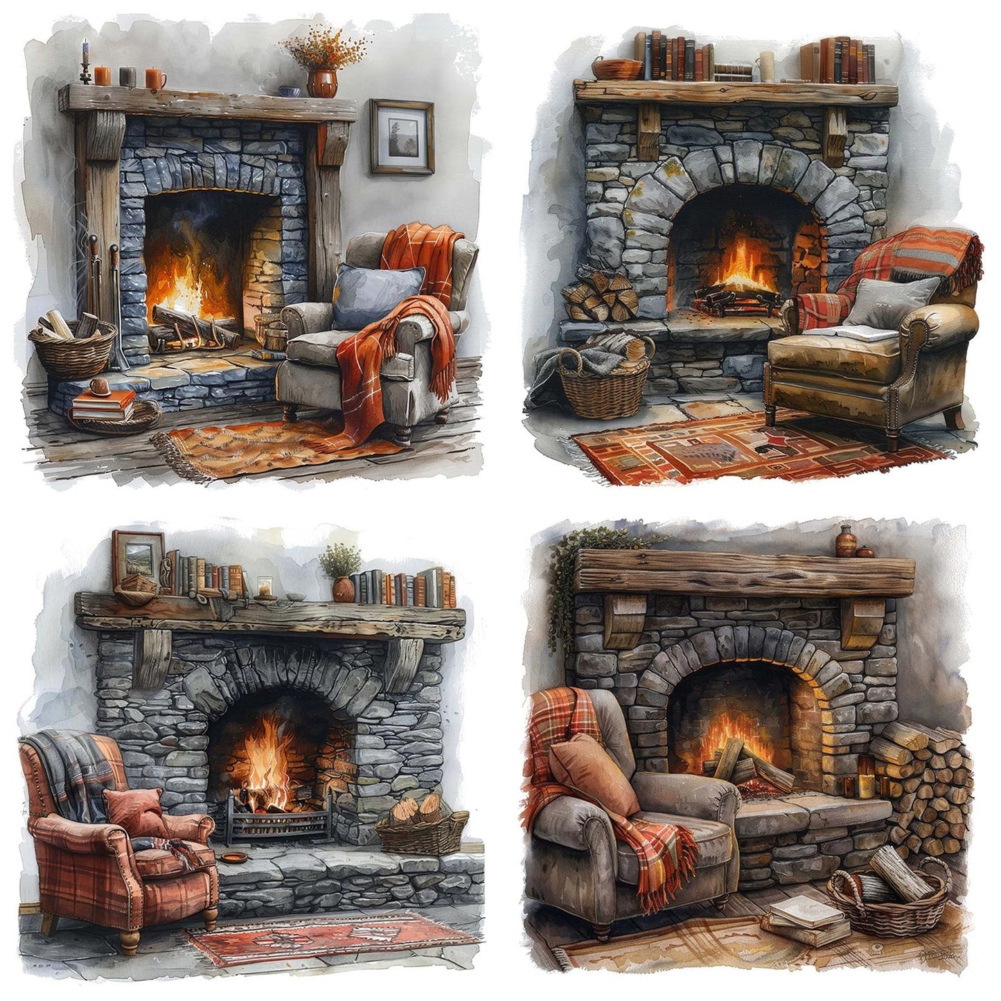 Cozy Chair next to Fireplace Clipart Set (DDD005019)