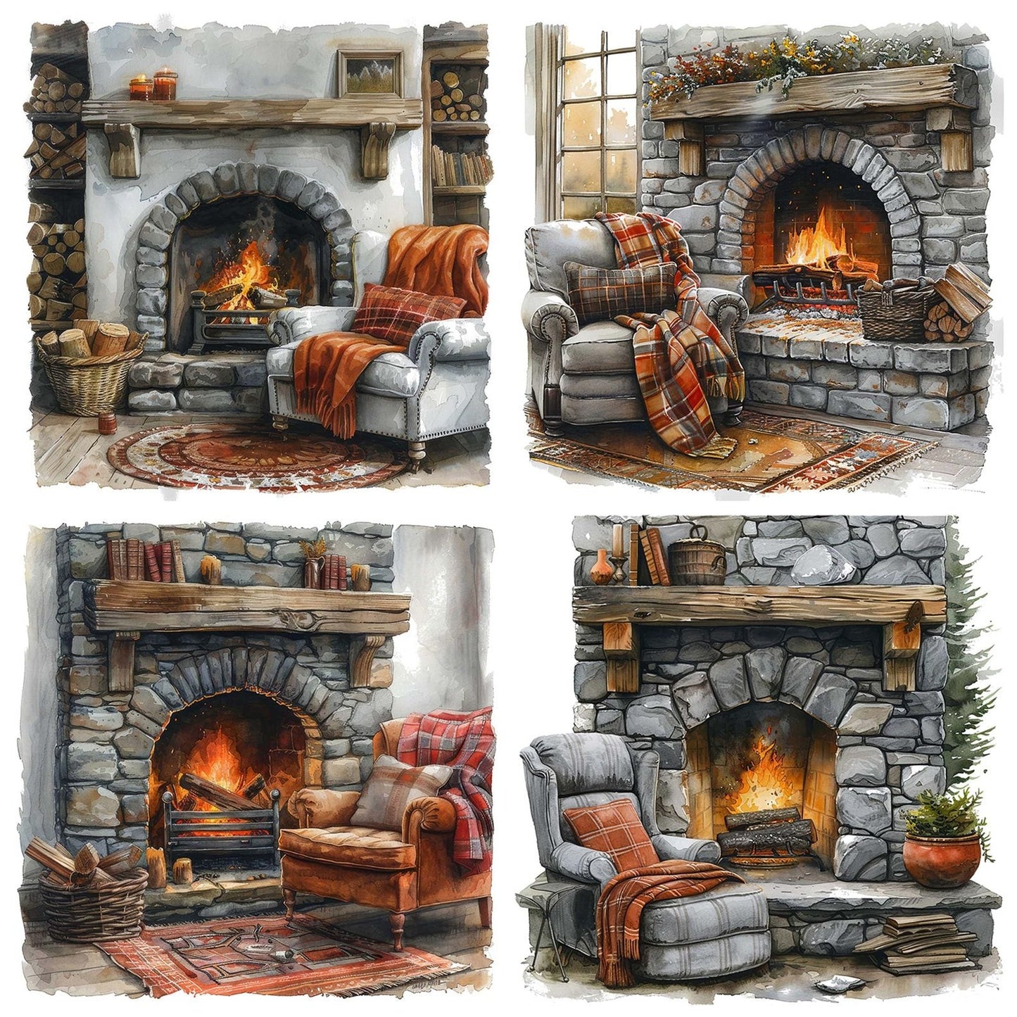 Cozy Chair next to Fireplace Clipart Set (DDD005019)