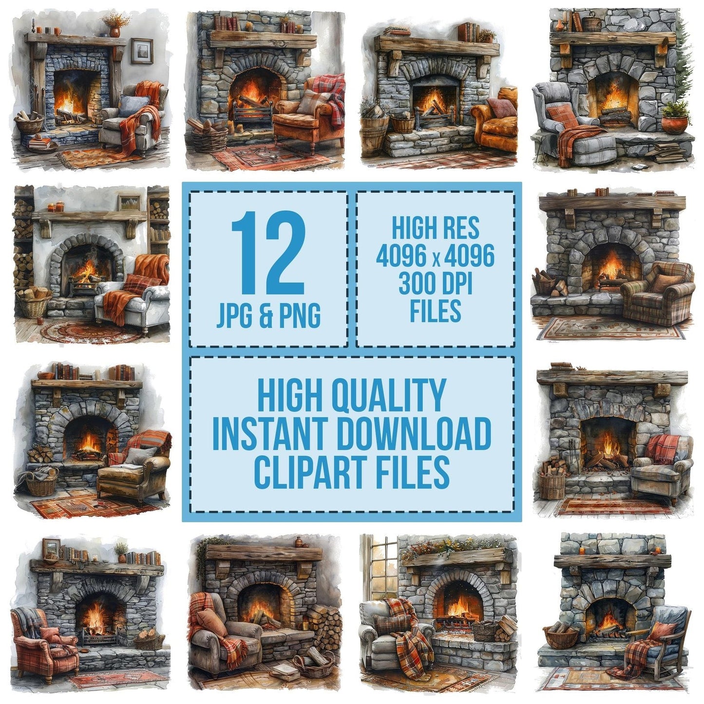 Cozy Chair next to Fireplace Clipart Set (DDD005019)