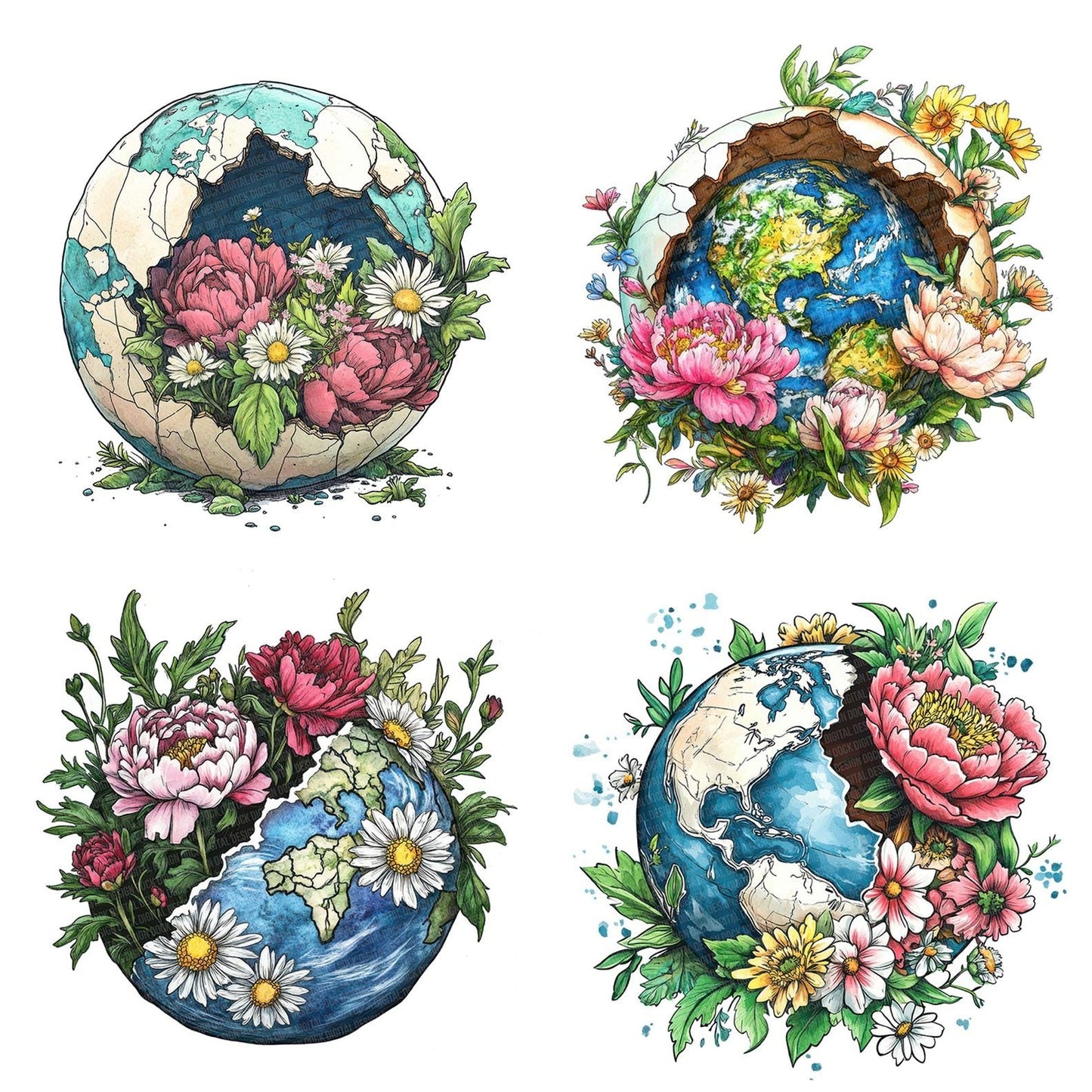 Cracked Earth with Florals Clipart Set (DDD005023)