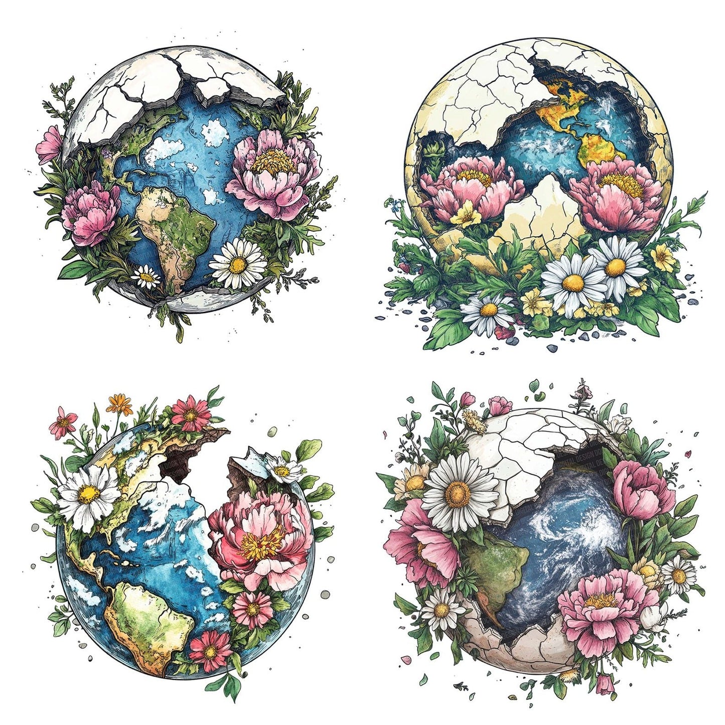 Cracked Earth with Florals Clipart Set (DDD005023)