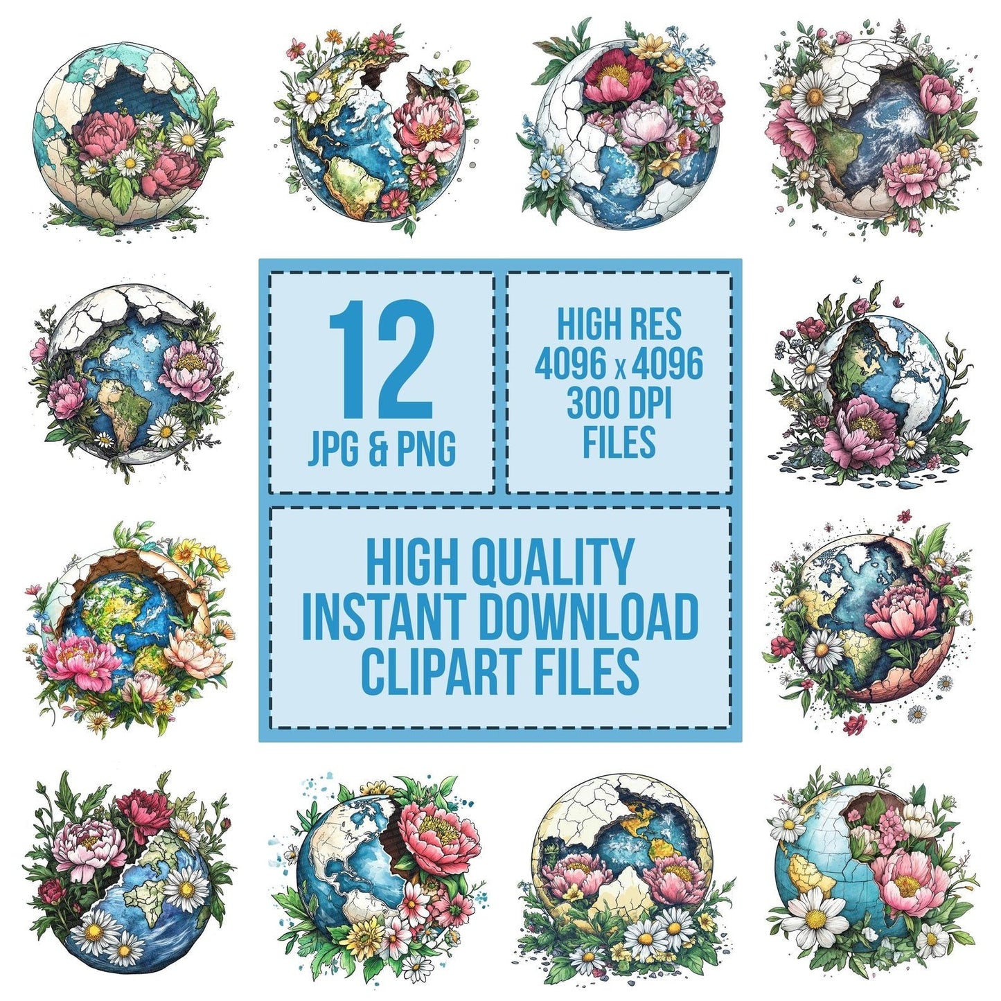 Cracked Earth with Florals Clipart Set (DDD005023)