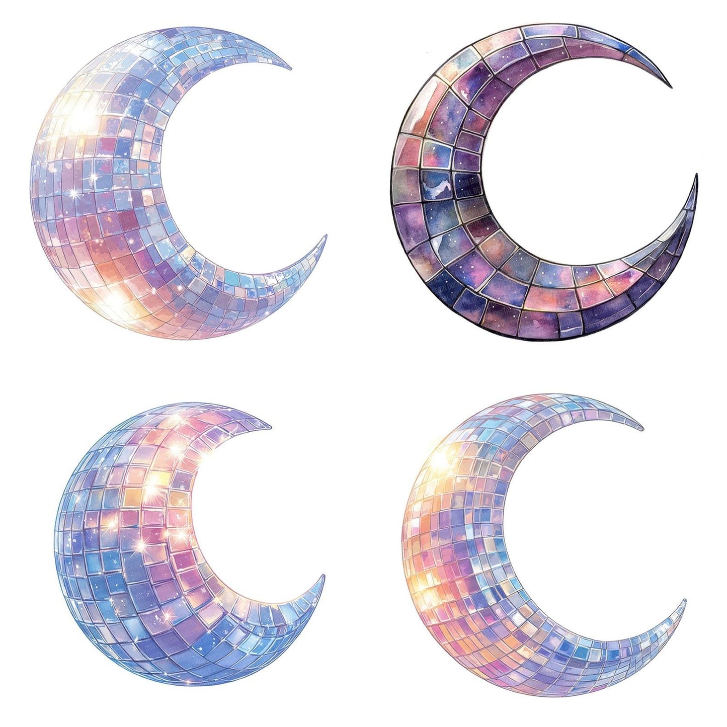 Crescent Moon Mirror Ball Clipart Set (DDD005028)