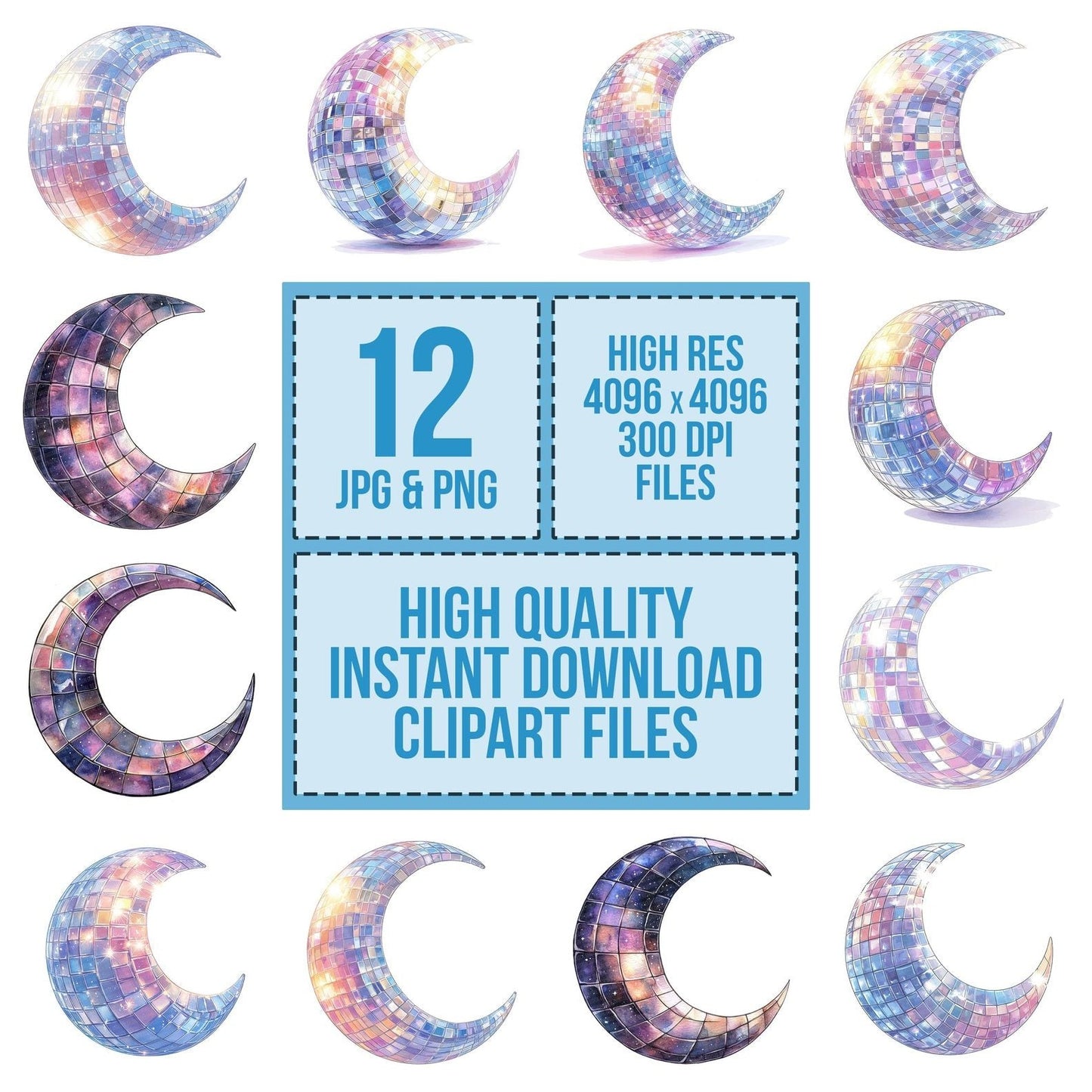 Crescent Moon Mirror Ball Clipart Set (DDD005028)
