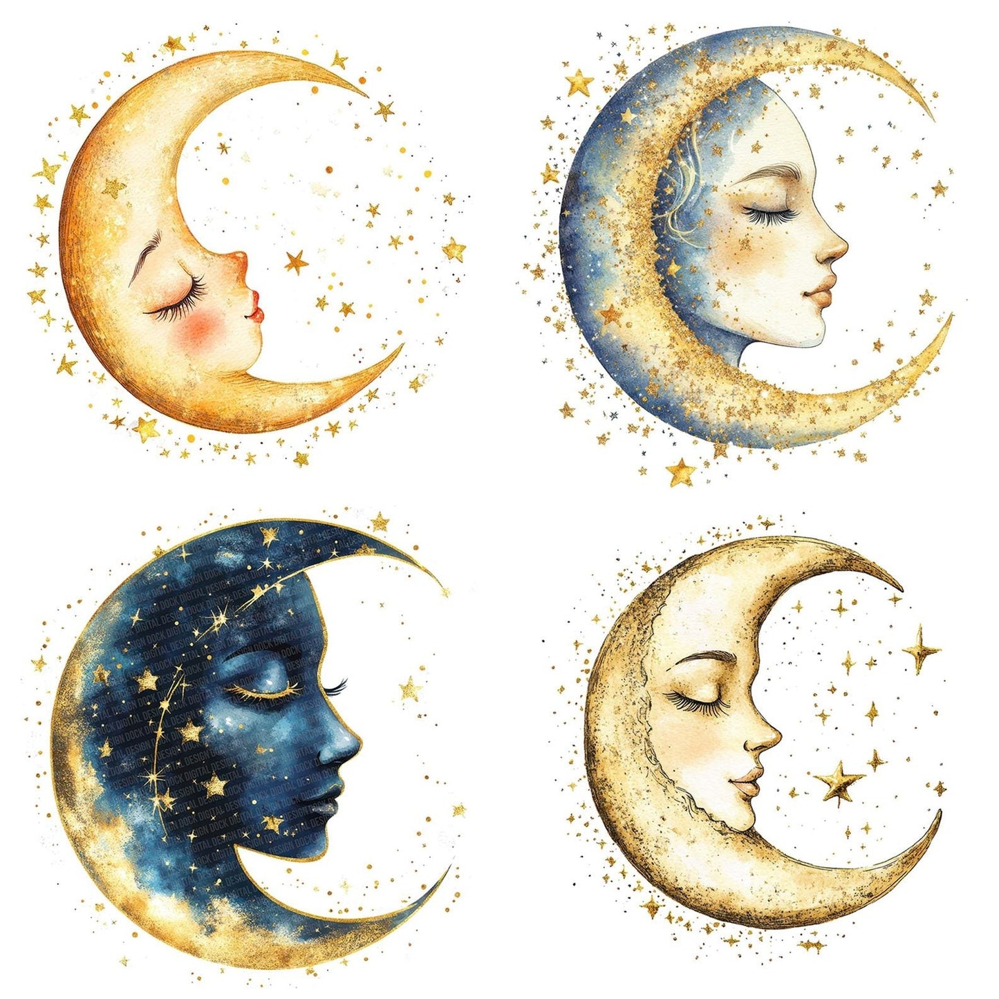 Crescent Moon with Stars Clipart Set (DDD005030)