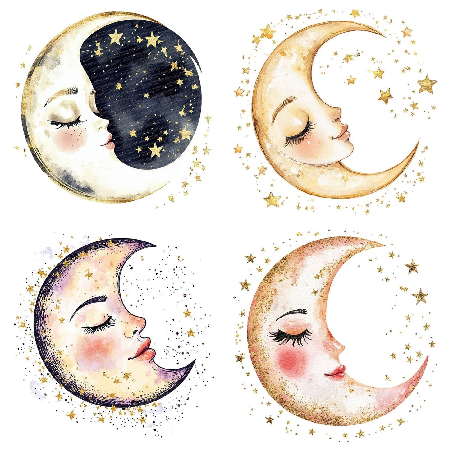 Crescent Moon with Stars Clipart Set (DDD005030)