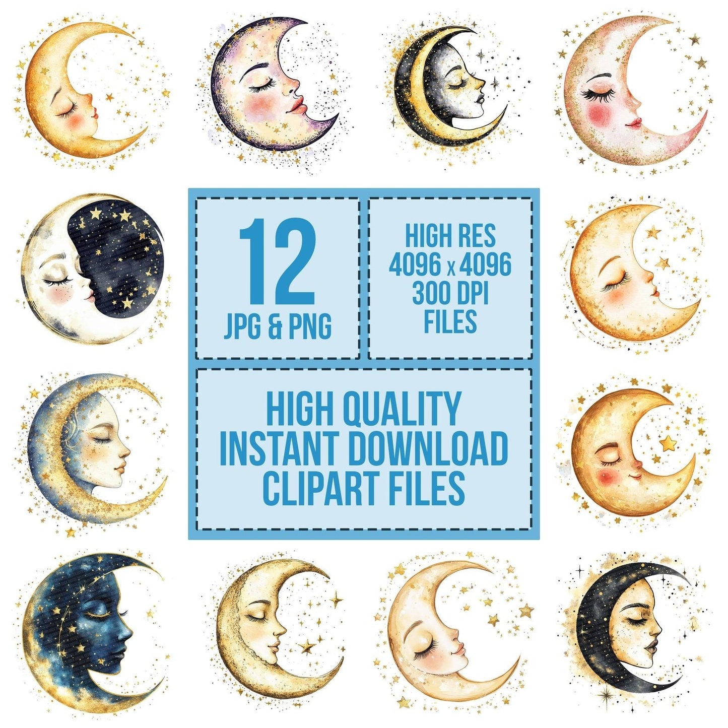 Crescent Moon with Stars Clipart Set (DDD005030)