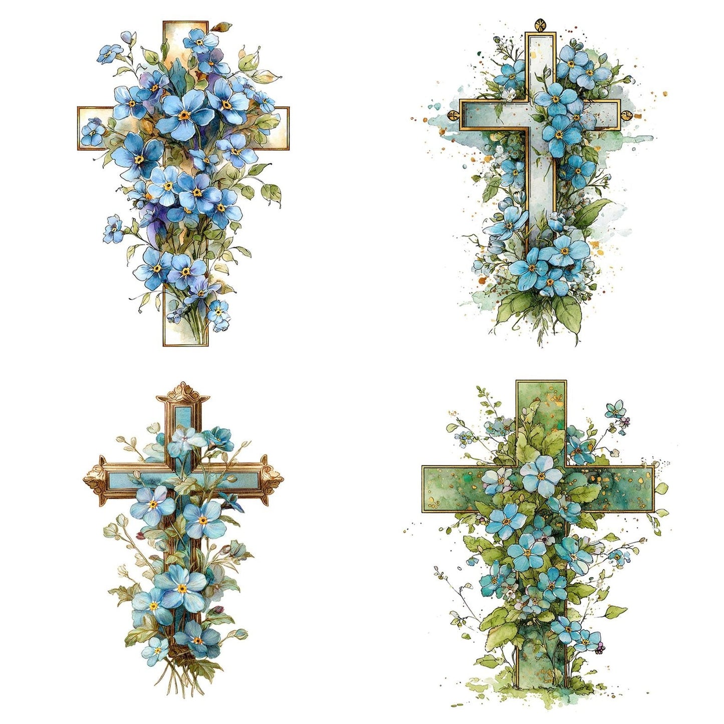 Cross Forget Me Nots Clipart Set (DDD005033)