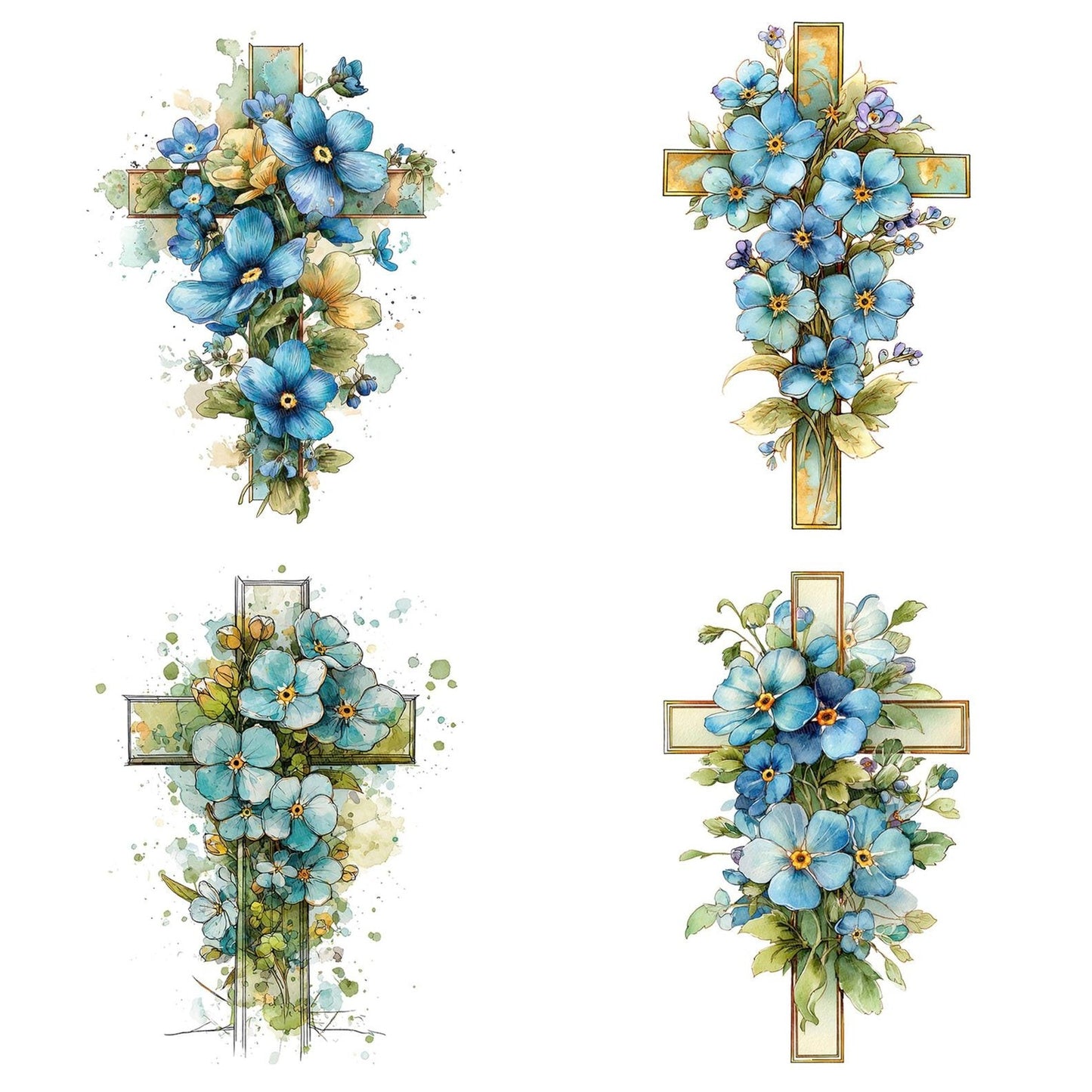 Cross Forget Me Nots Clipart Set (DDD005033)