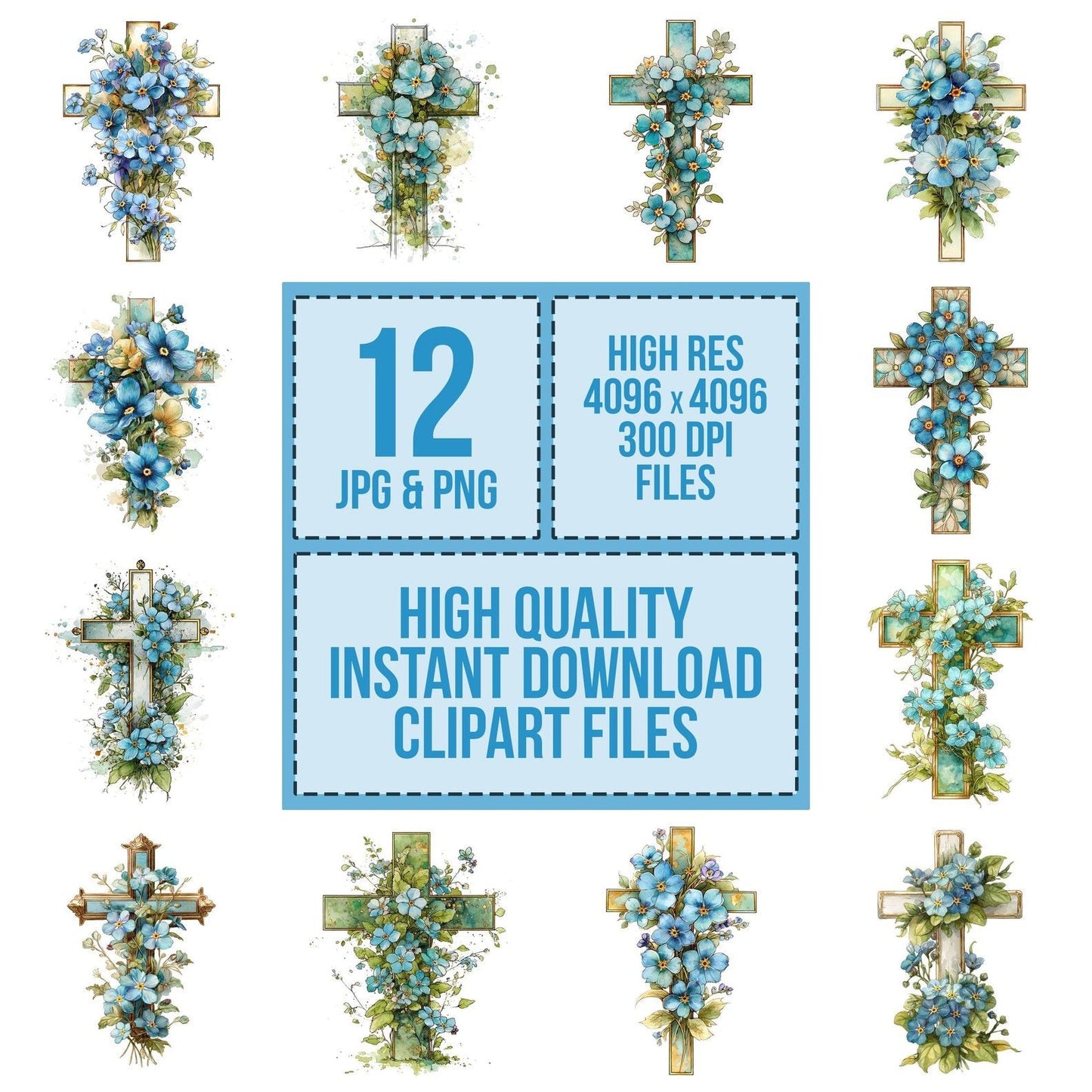 Cross Forget Me Nots Clipart Set (DDD005033)