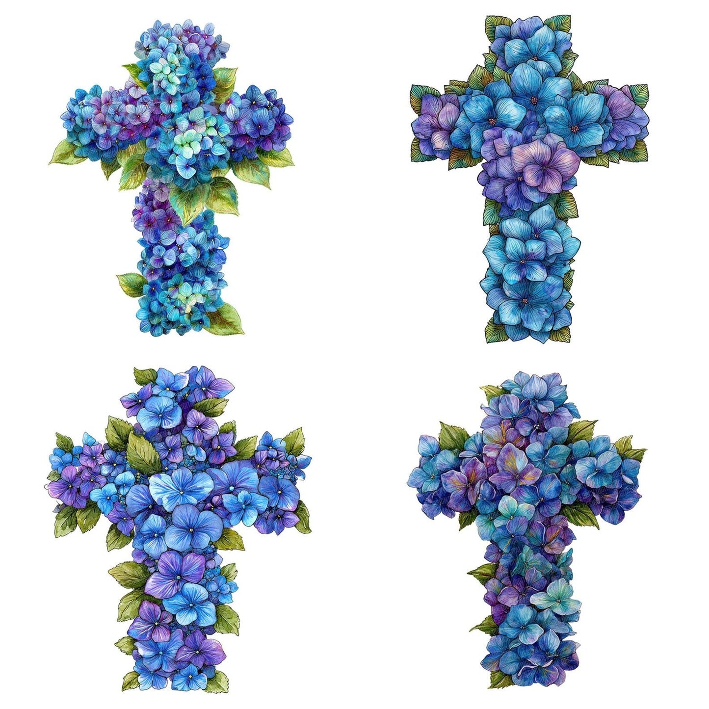 Cross with Blue Hydrangeas Clipart Set (DDD005034)