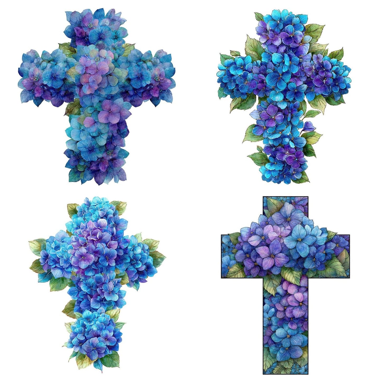 Cross with Blue Hydrangeas Clipart Set (DDD005034)
