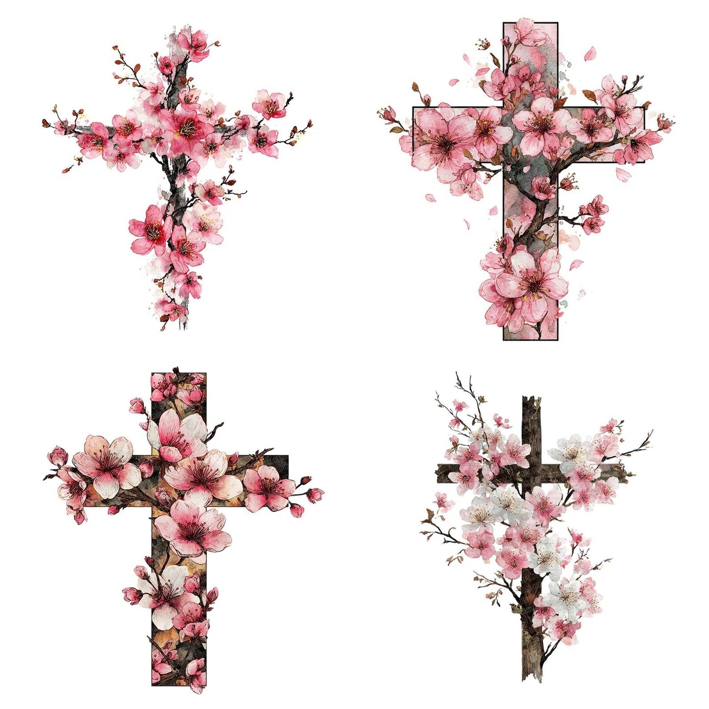 Cross with Cherry Blossoms Clipart Set (DDD005035)