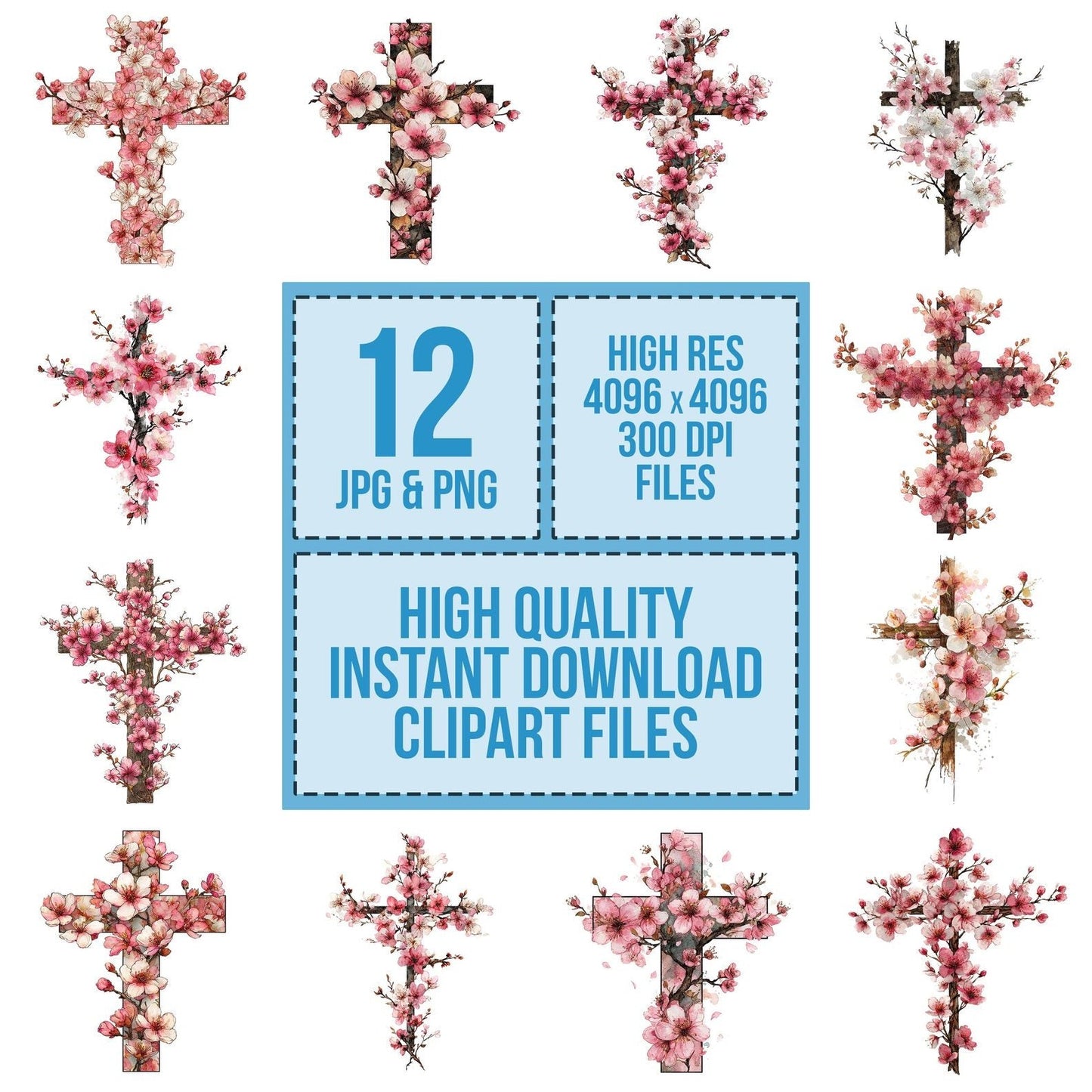 Cross with Cherry Blossoms Clipart Set (DDD005035)