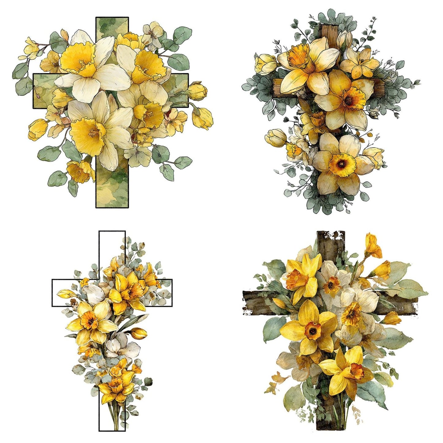 Cross with Daffodils Clipart Set (DDD005036)