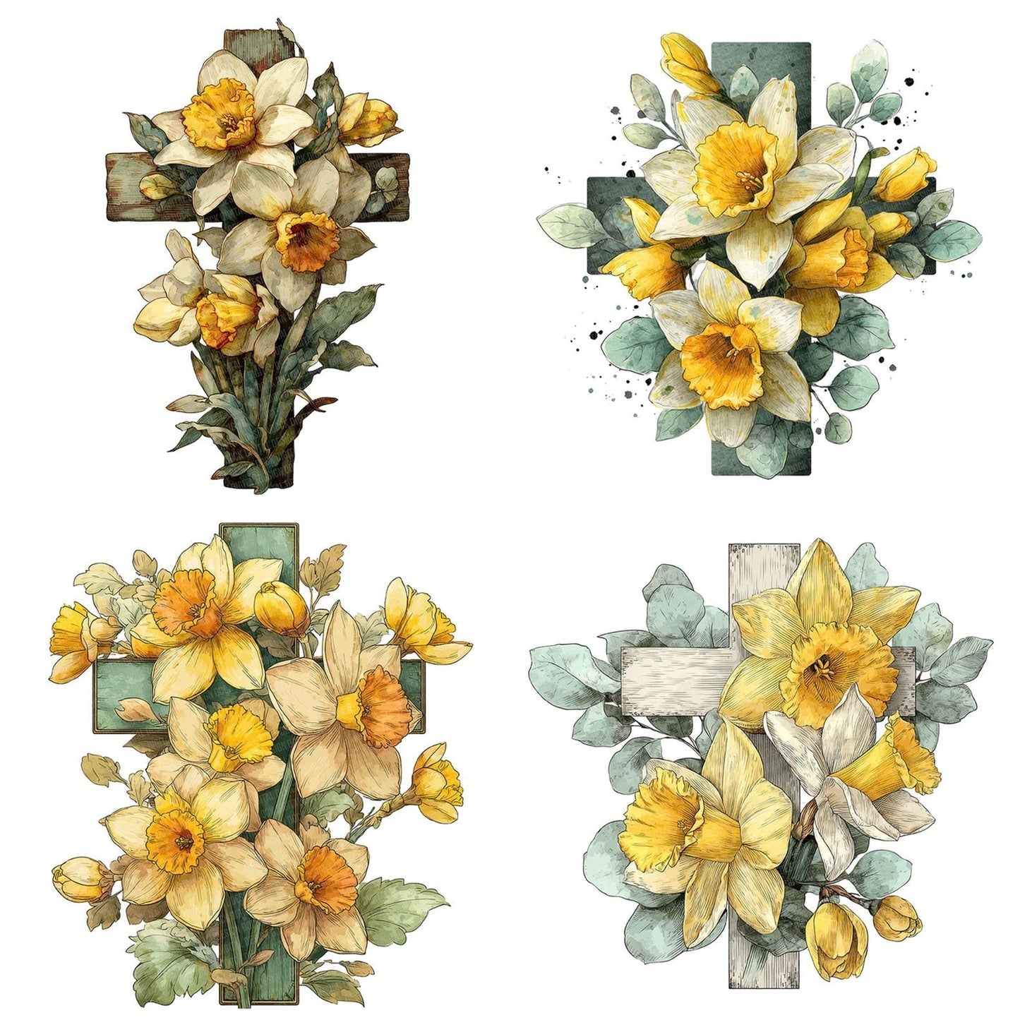 Cross with Daffodils Clipart Set (DDD005036)