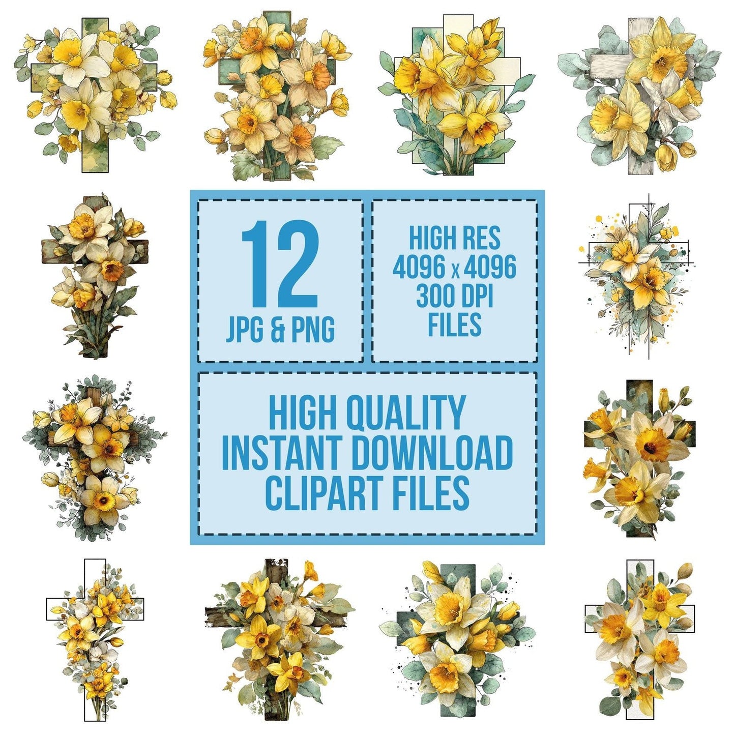 Cross with Daffodils Clipart Set (DDD005036)