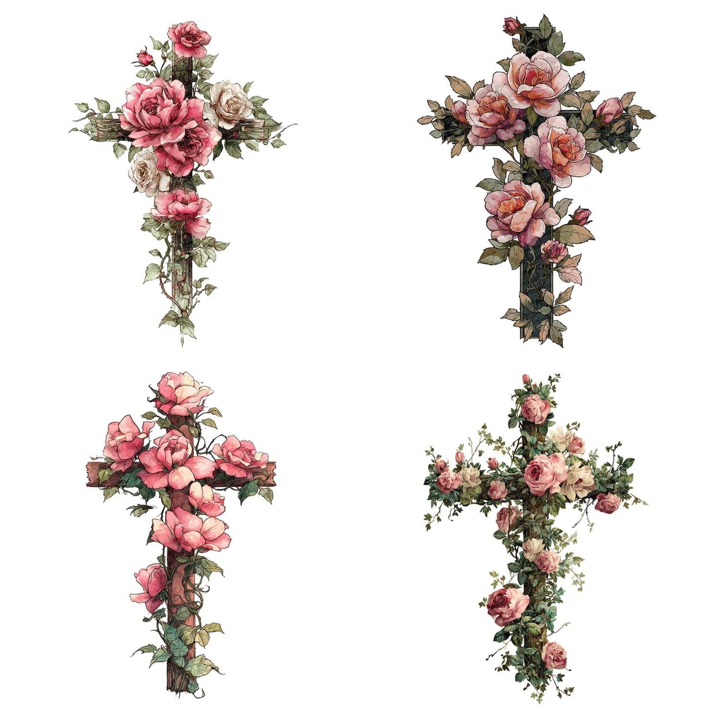 Cross with Pink Roses Clipart Set (DDD005038)