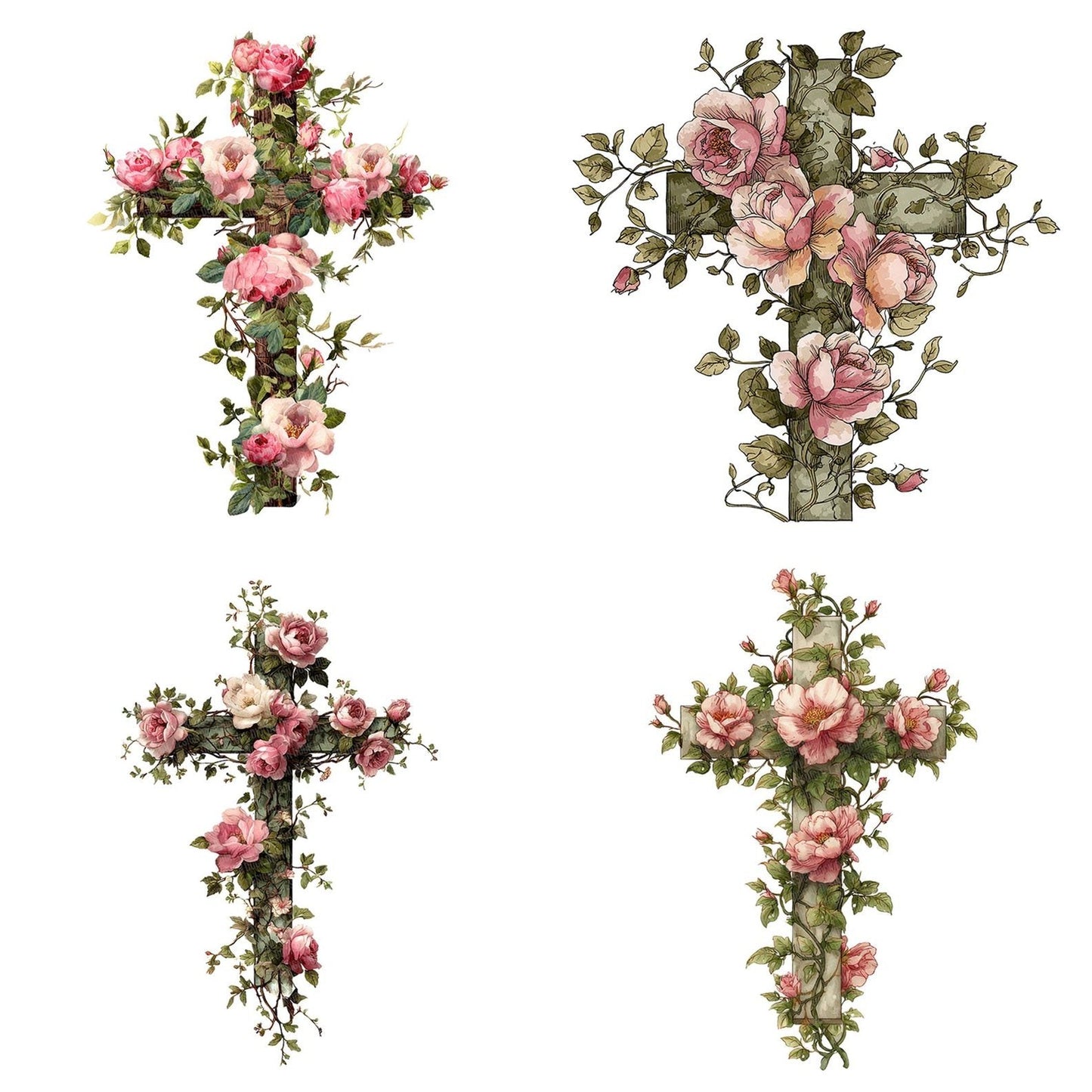 Cross with Pink Roses Clipart Set (DDD005038)