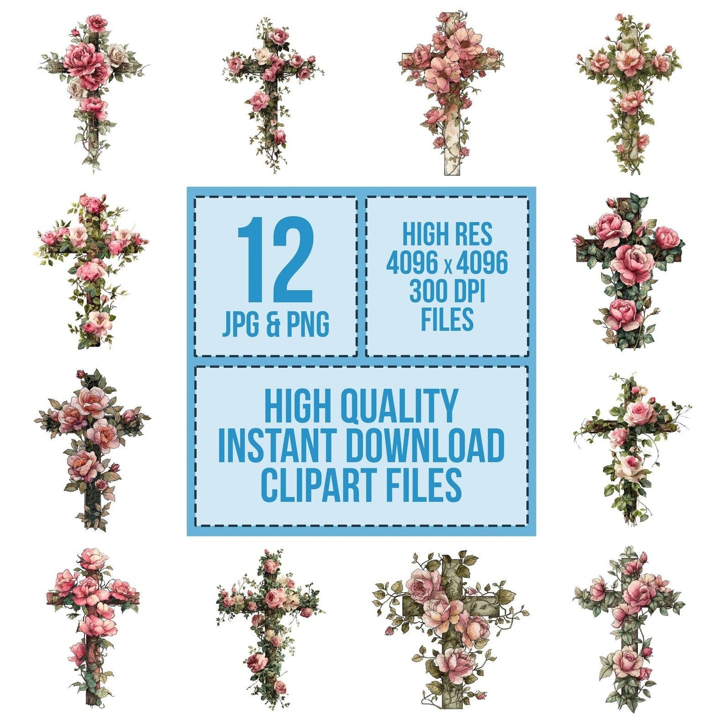Cross with Pink Roses Clipart Set (DDD005038)