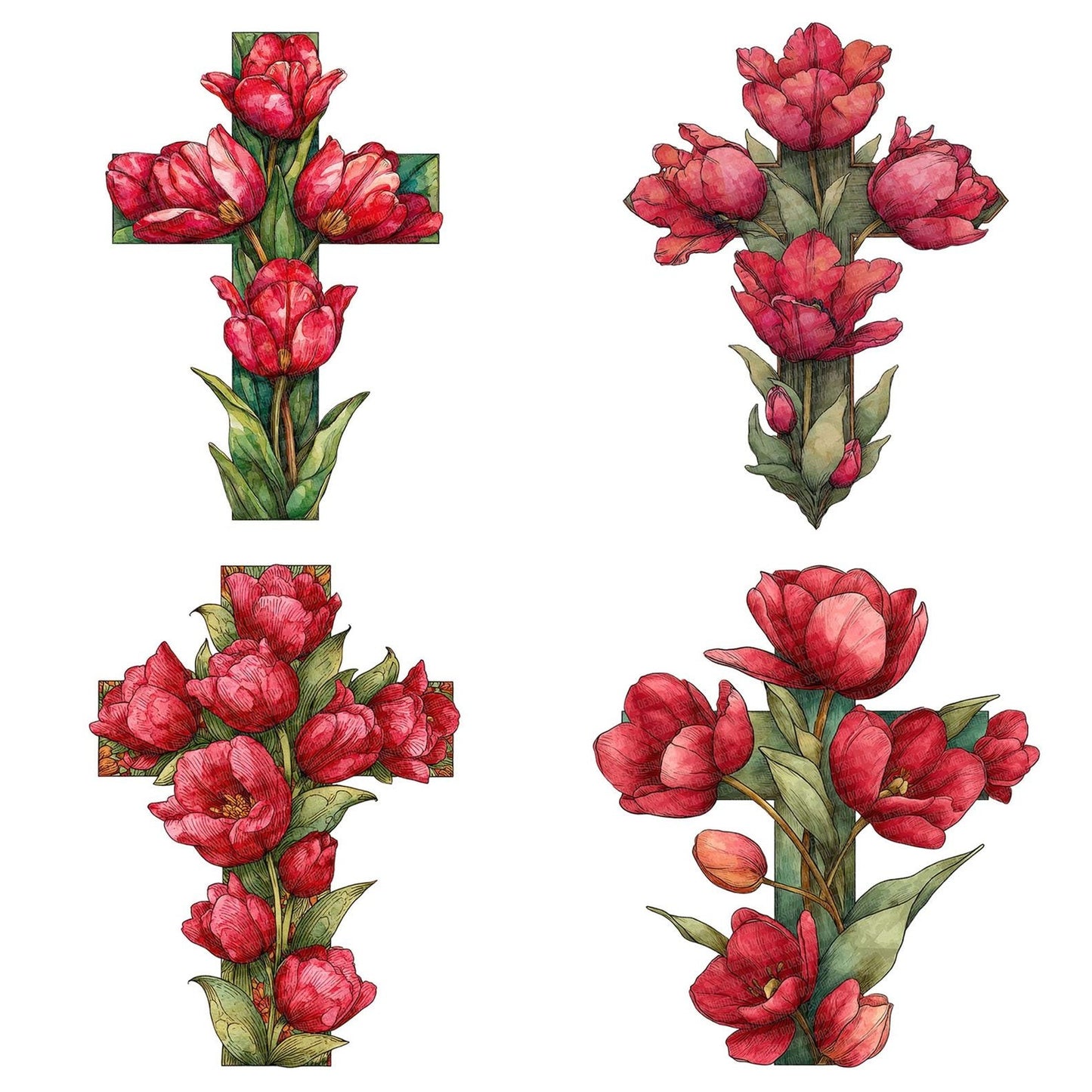 Cross with Red Tulips Clipart Set (DDD005040)