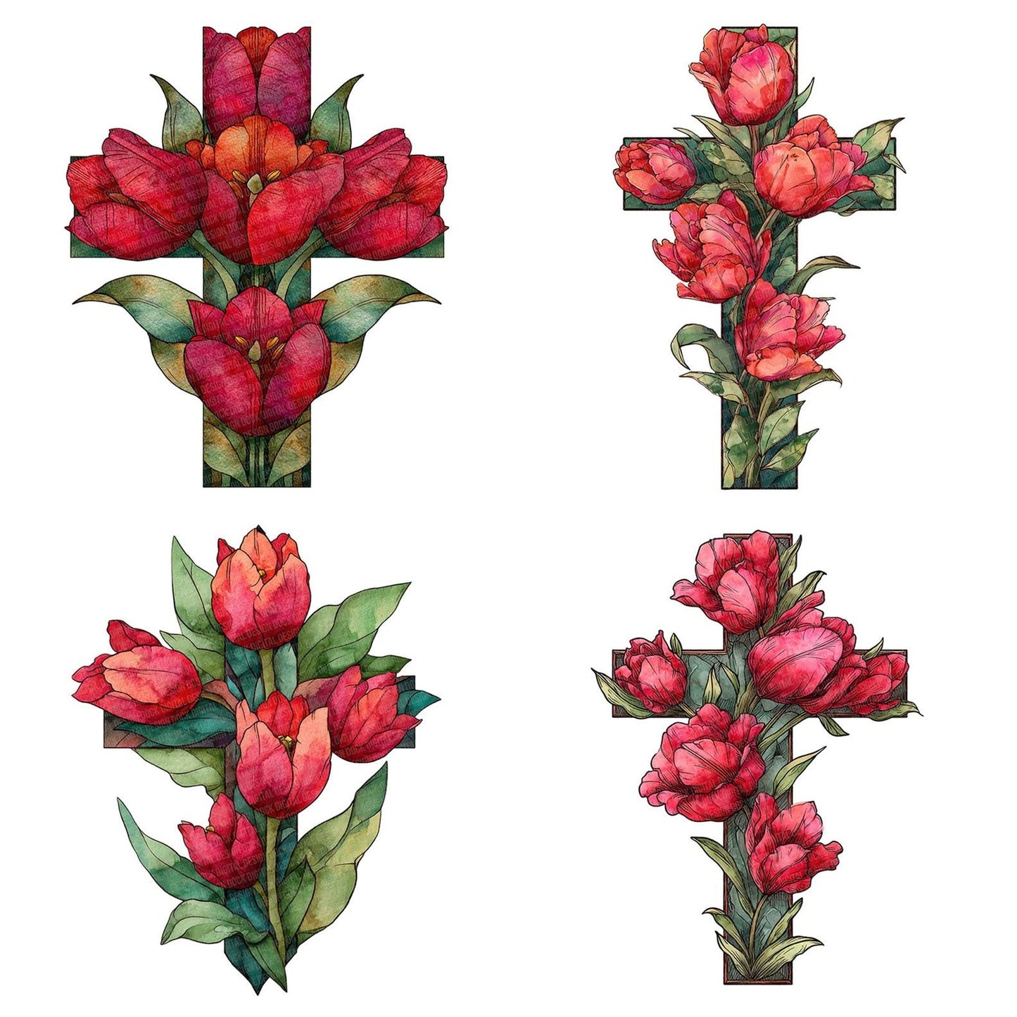 Cross with Red Tulips Clipart Set (DDD005040)
