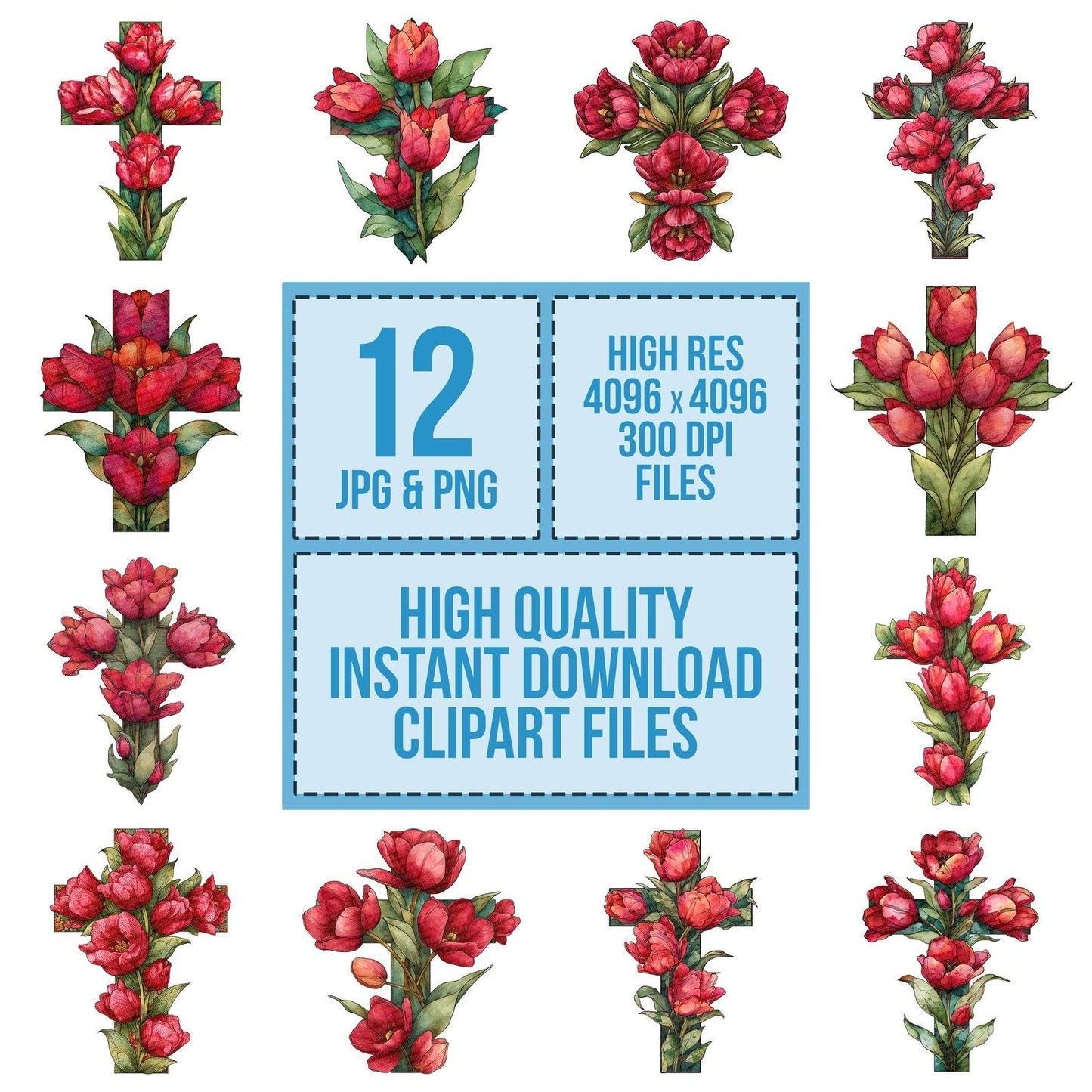 Cross with Red Tulips Clipart Set (DDD005040)