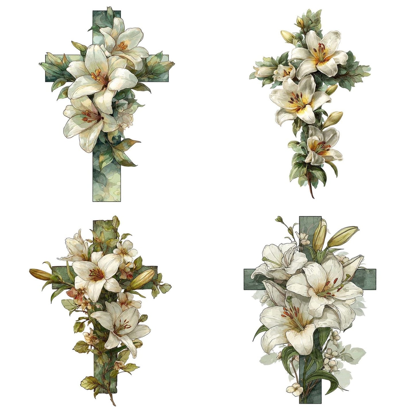 Cross with White Lilies Clipart Set (DDD005042)