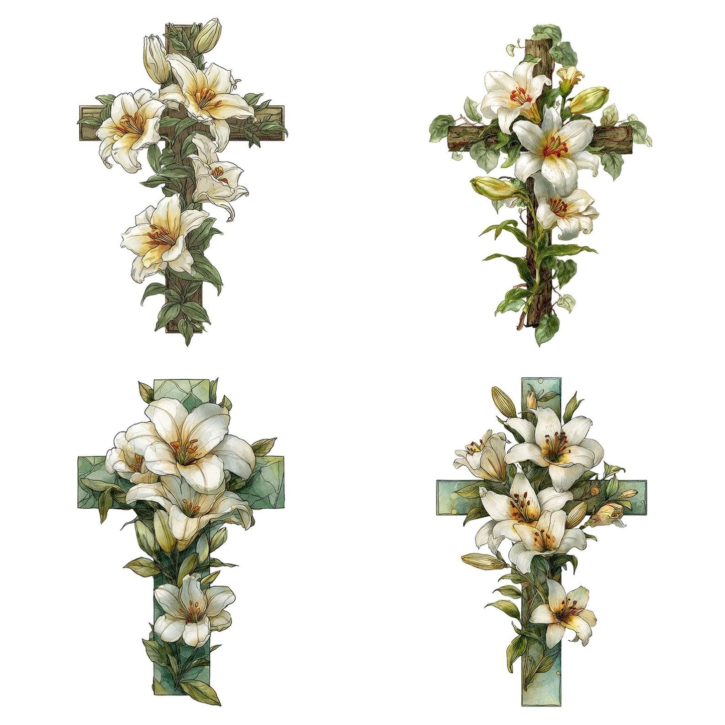 Cross with White Lilies Clipart Set (DDD005042)