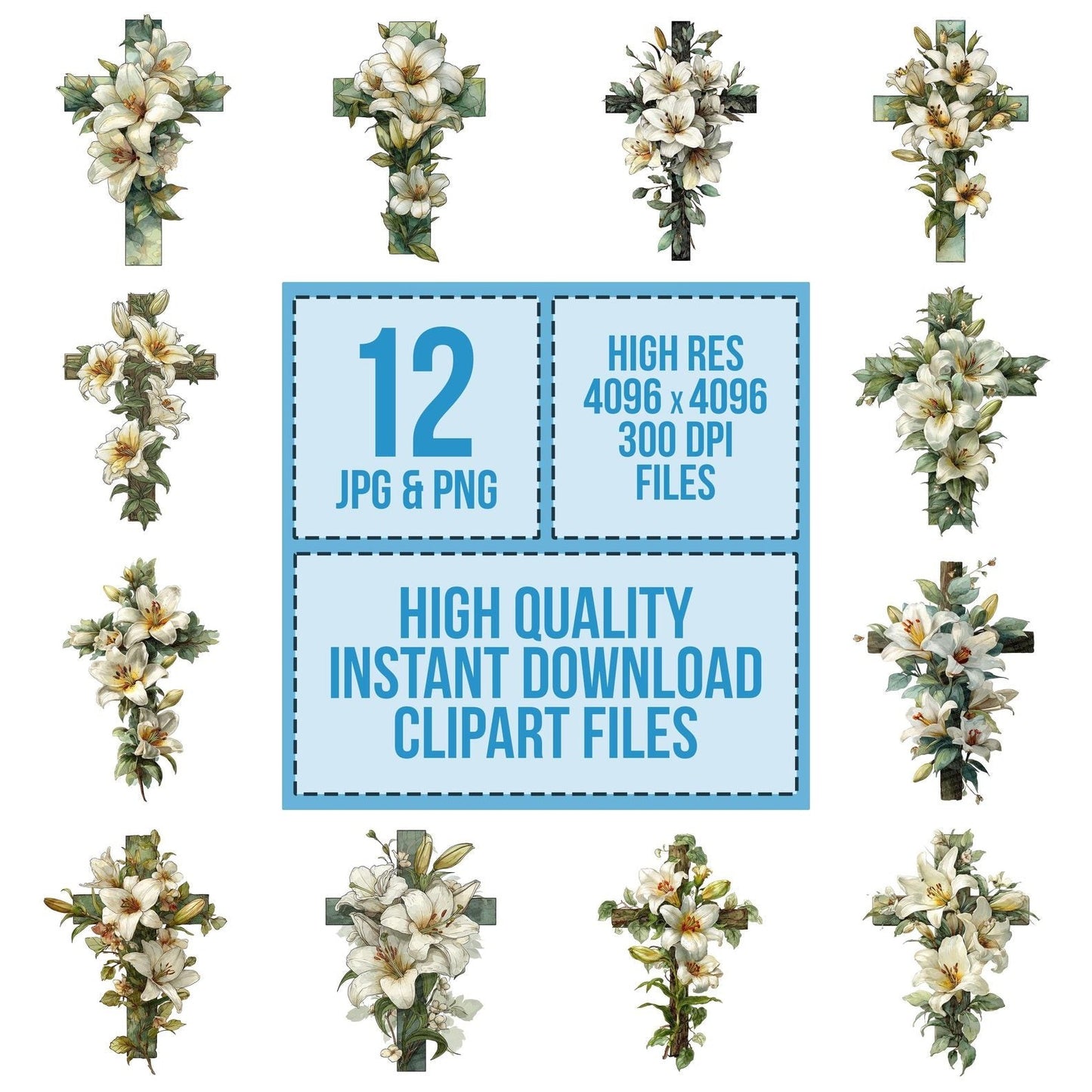Cross with White Lilies Clipart Set (DDD005042)
