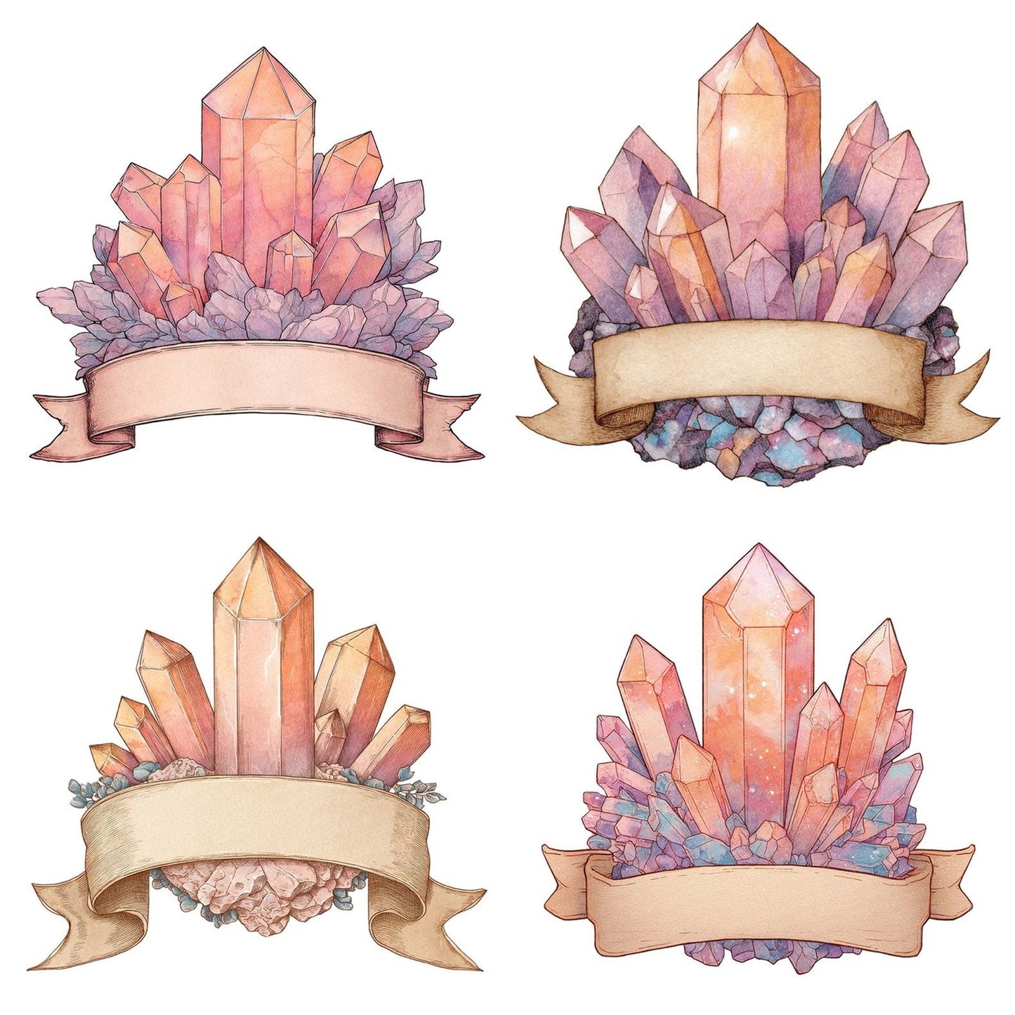Crystal Cluster Bottom Banner Clipart Set (DDD005047)