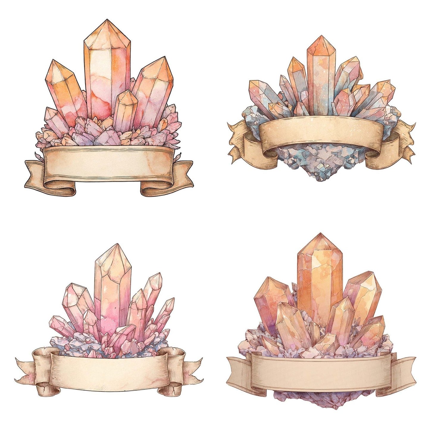 Crystal Cluster Bottom Banner Clipart Set (DDD005047)