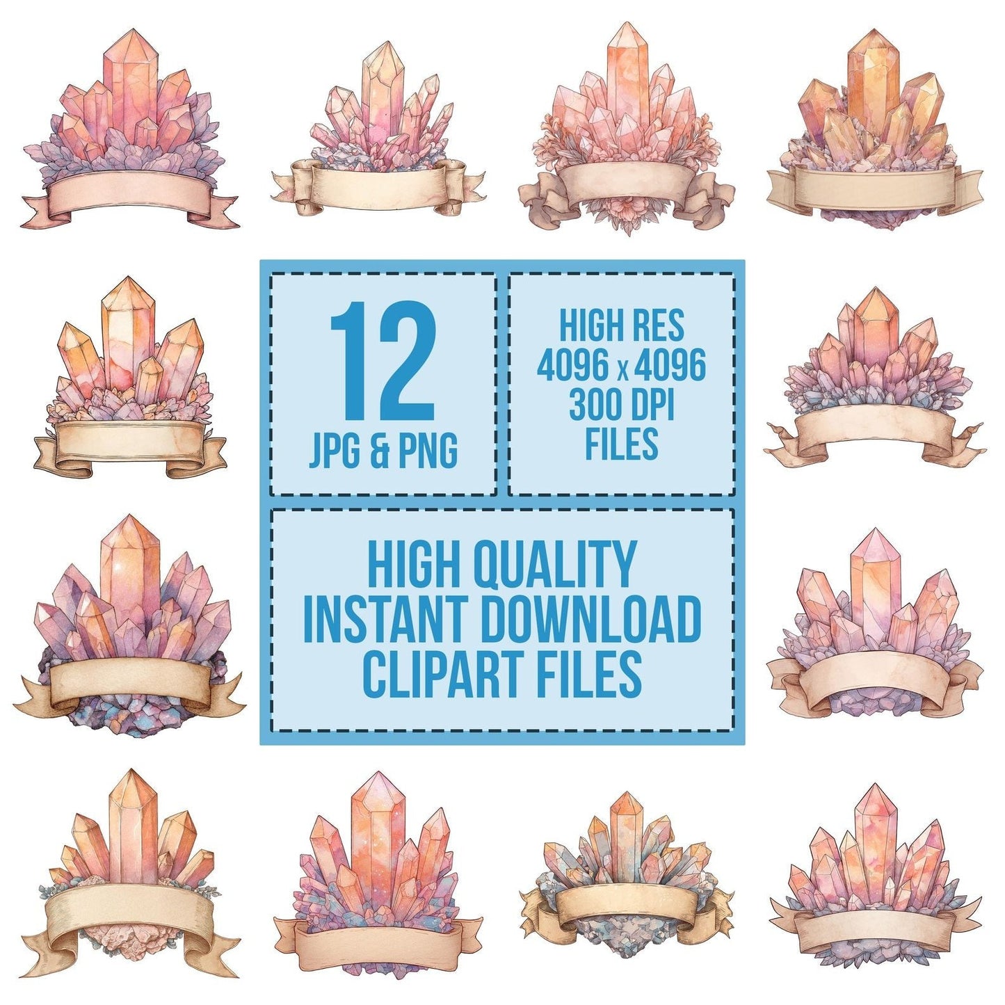 Crystal Cluster Bottom Banner Clipart Set (DDD005047)