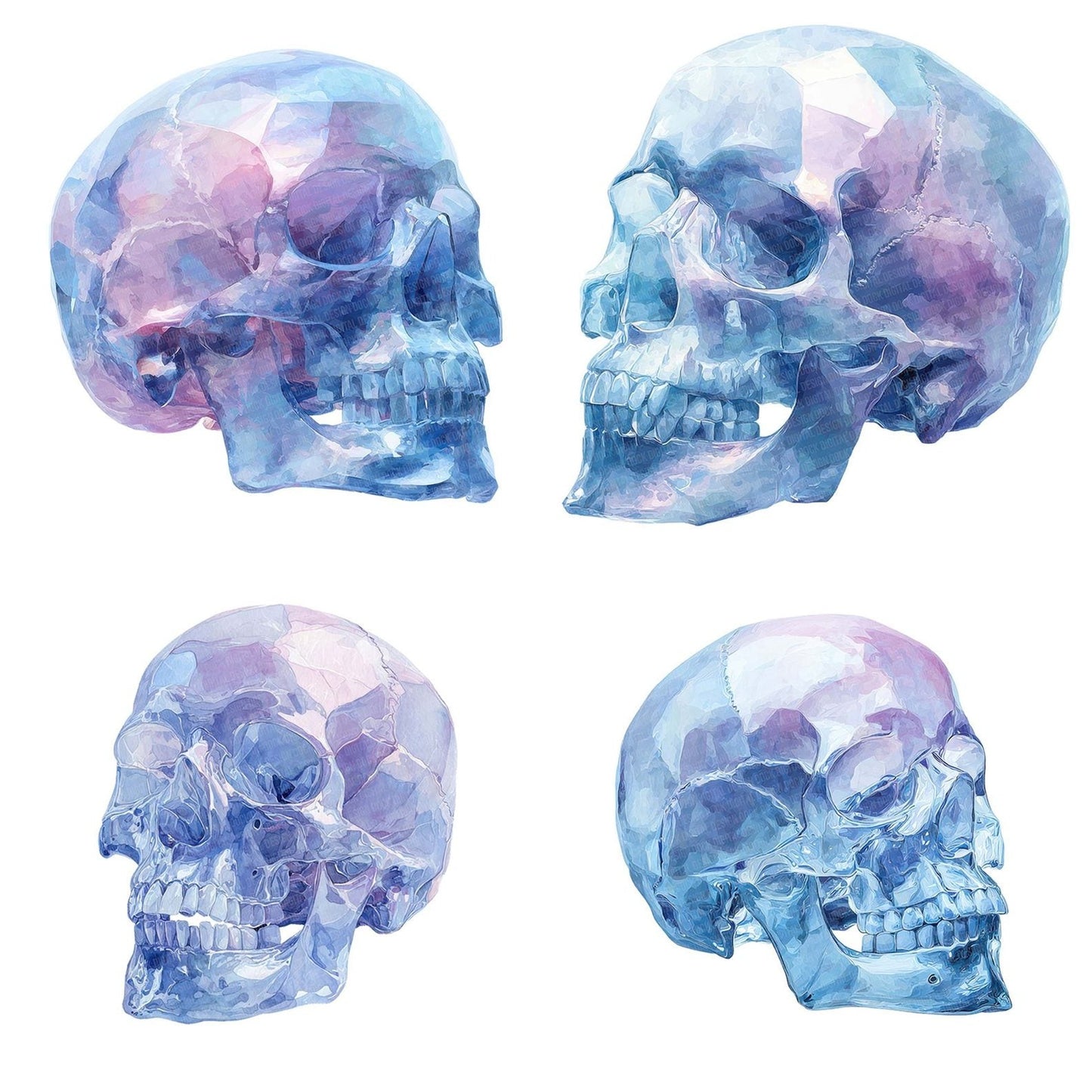 Crystal Watercolour Skull Clipart Set (DDD005050)