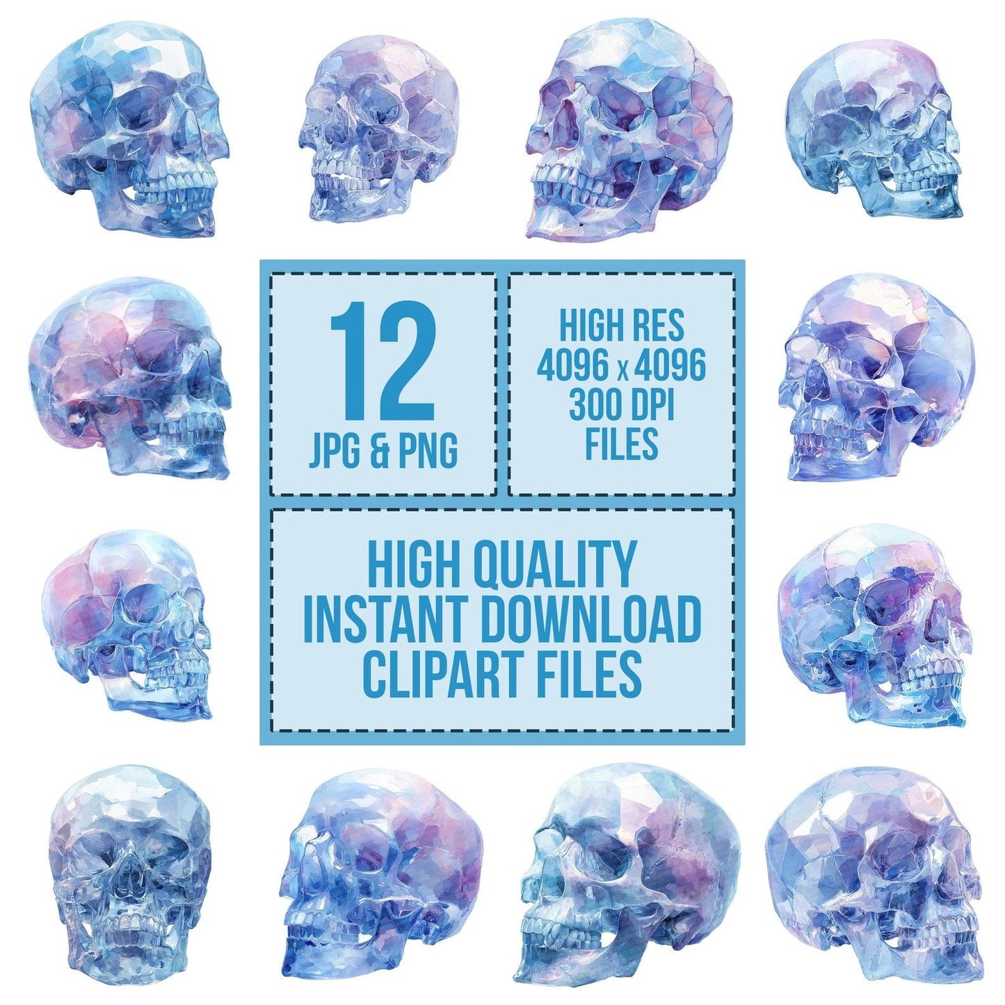 Crystal Watercolour Skull Clipart Set (DDD005050)
