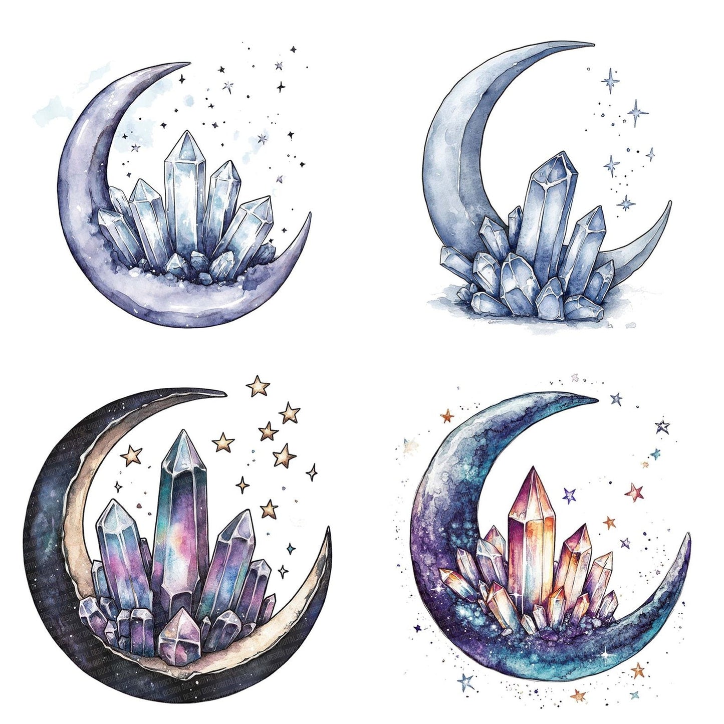 Crystals on Crescent Moon Clipart Set (DDD005052)
