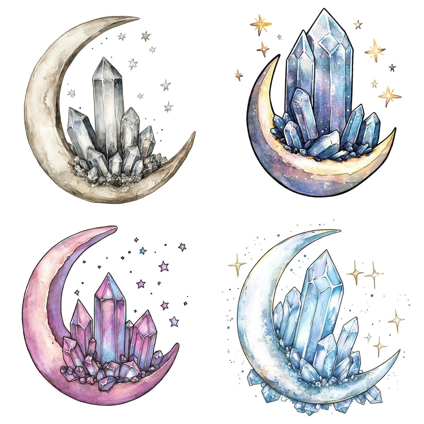 Crystals on Crescent Moon Clipart Set (DDD005052)