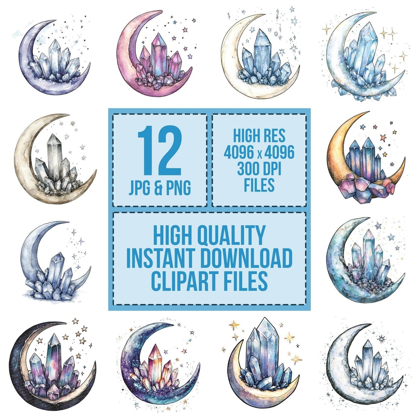 Crystals on Crescent Moon Clipart Set (DDD005052)